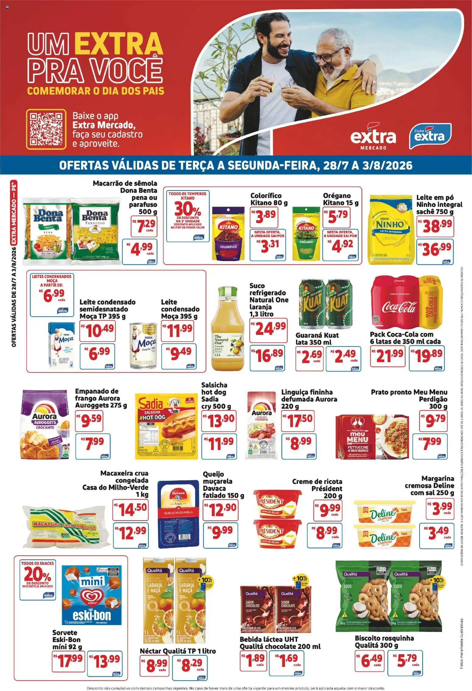 Pré-Visualização do folheto "Extra ofertas de Mercado Semanal" da loja Extra válido a partir de 28/07/2026 - Coco, Bebida, Biscoito, Leite, Leite em pó, Linguiça, Muçarela, Orégano