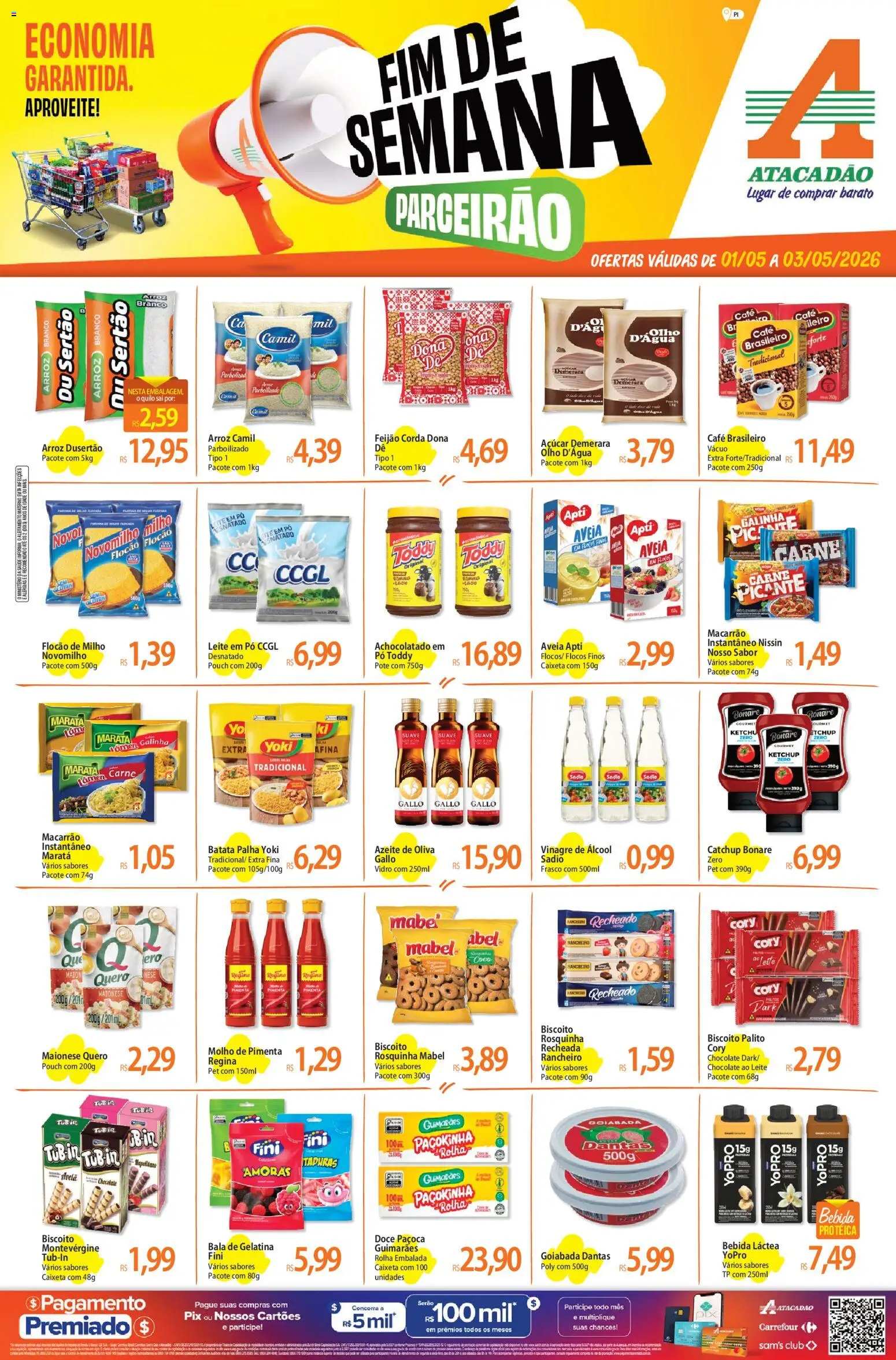 Pré-Visualização do folheto "Atacadão ofertas - PI" da loja Atacadão válido a partir de 01/05/2026 - Álcool, Carne, Doce, Gelatina, Bala, Pó, Batata palha, Açúcar demerara
