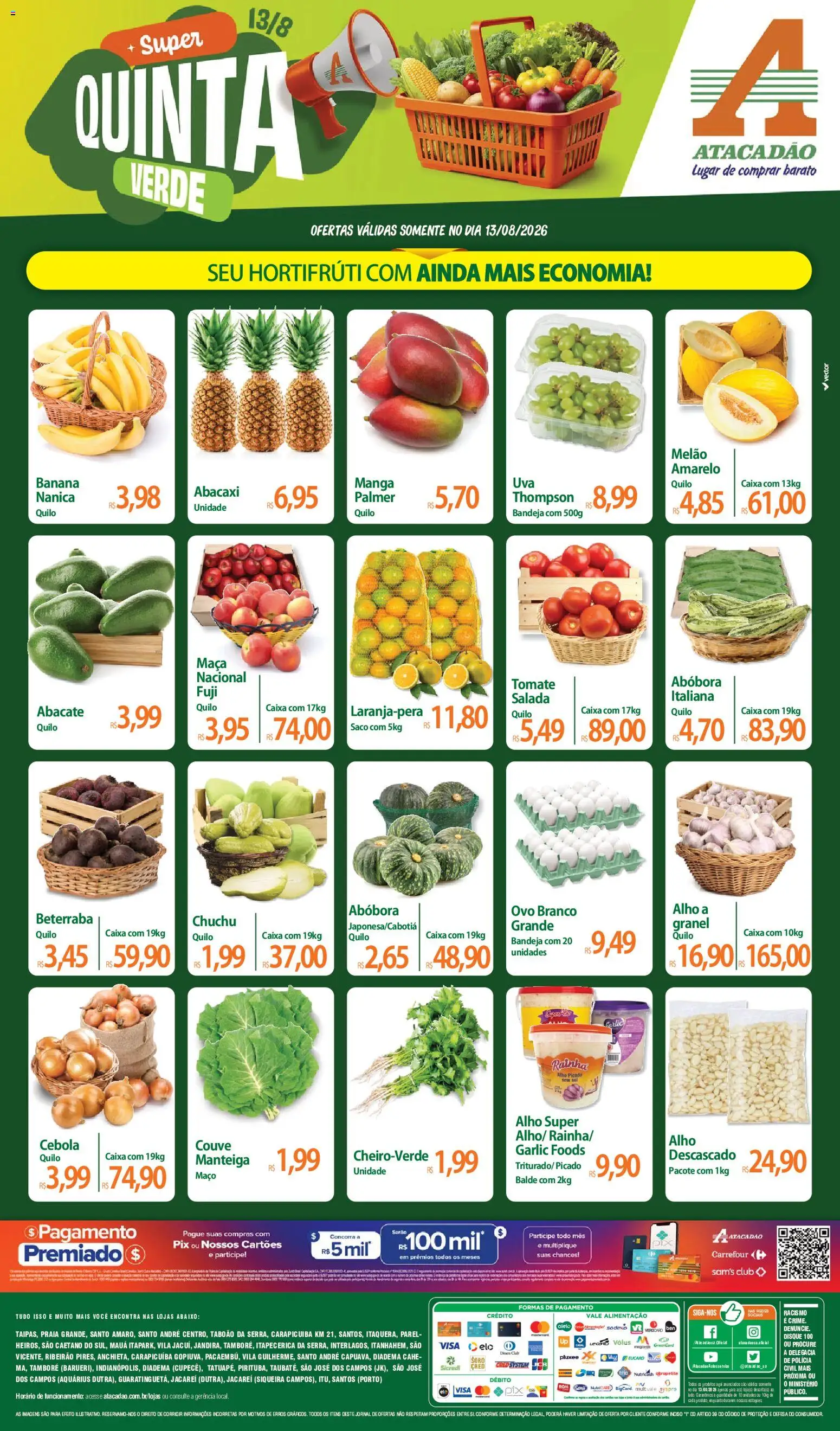 Pré-Visualização do folheto "Atacadão ofertas - SP" da loja Atacadão válido a partir de 13/08/2026 - Caixa, Manga, Beterraba, Tomate, Manteiga, Couve, Melão, Balde