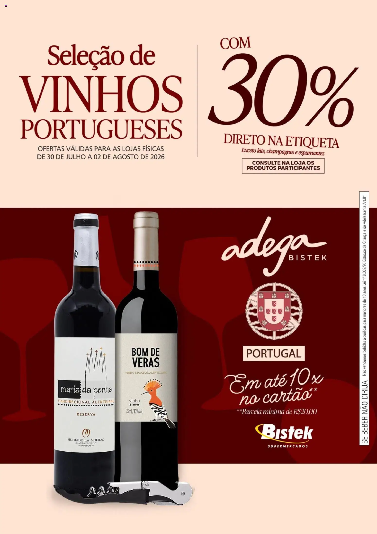 Pré-Visualização do folheto "Bistek Supermercados ofertas Vinhos" da loja Bistek Supermercados válido a partir de 30/07/2026 - Vinho, Bebidas, Vinho tinto