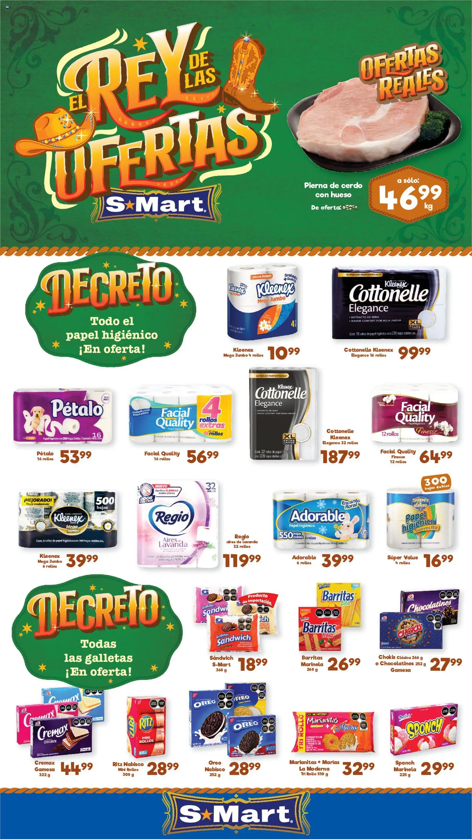 Vista previa las ofertas de la tienda S-Mart - S-Mart folleto Ofertas de feria Matamoros desde el 07/07/2026 - Chocolate, Fresa, Galletas, Piña, Papel higiénico, Cerdo, Oreo, Pierna de cerdo
