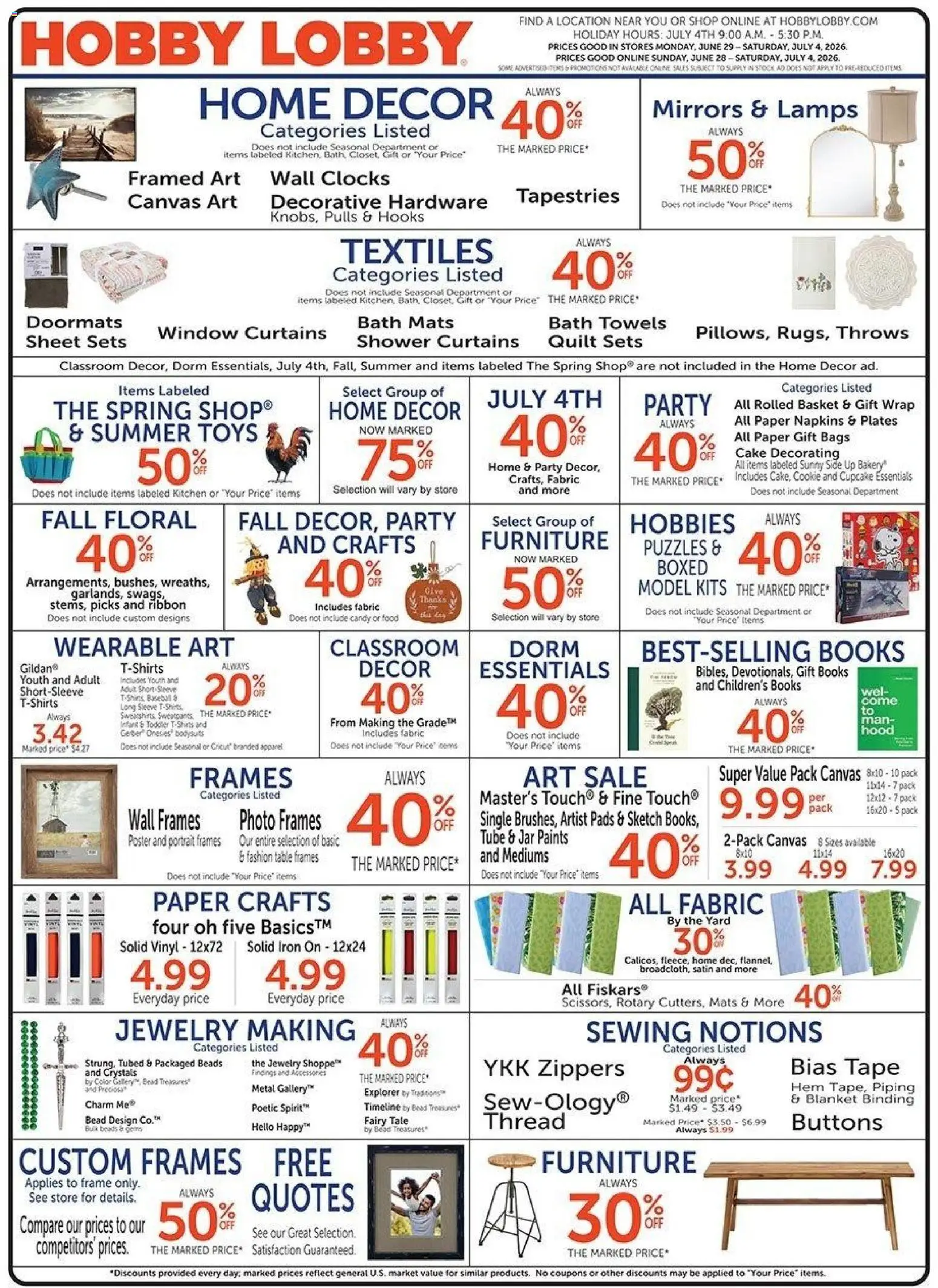 Ad Preview of Hobby Lobby Hobby Lobby Weekly Ad from 06/28/2026