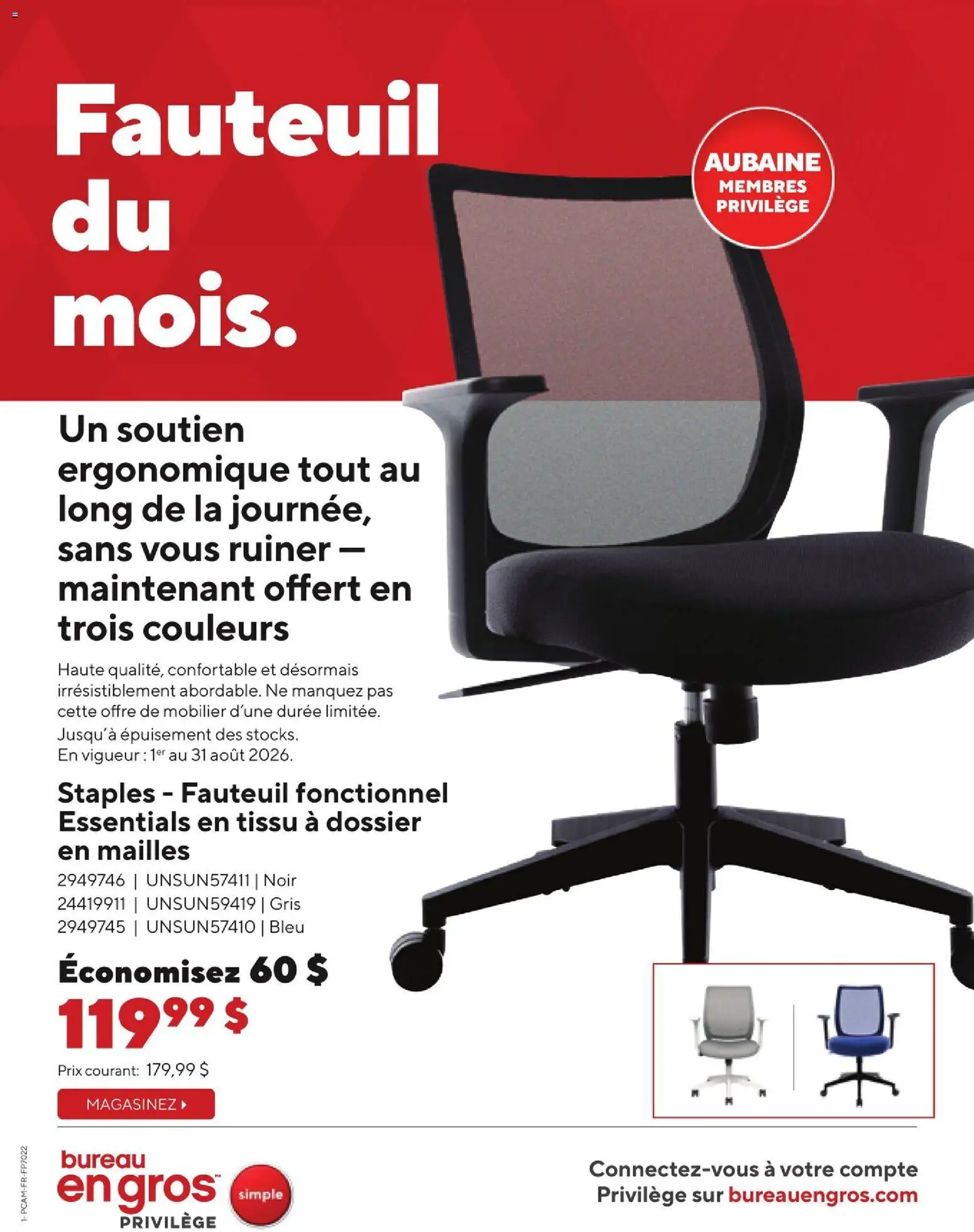 Preview of leaflet Staples circulaire - Fauteuil du mois from shop Staples is valid from Aug 05, 2026