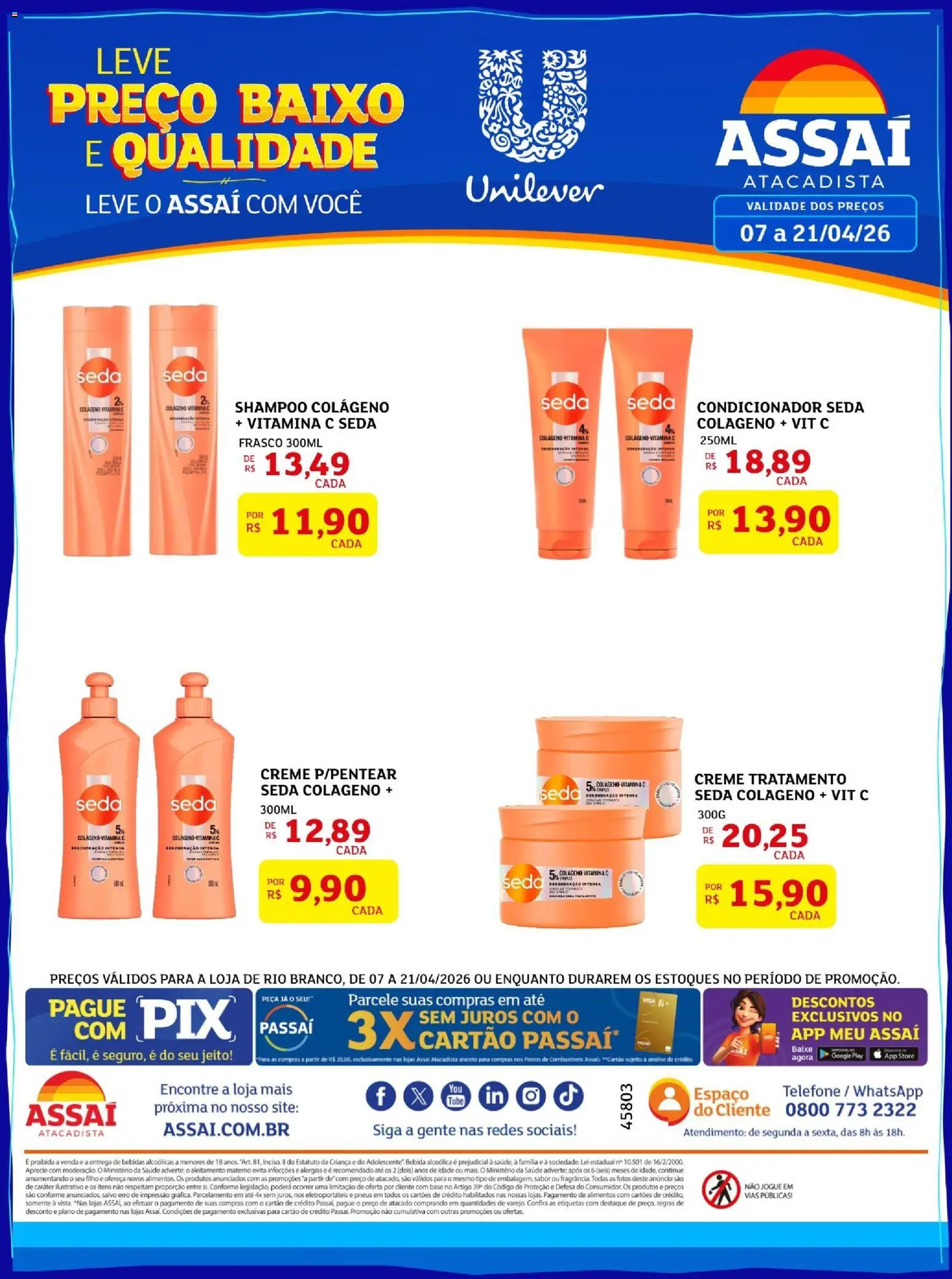 Pré-Visualização do folheto "Assaí Atacadista ofertas - AC" da loja Assaí Atacadista válido a partir de 07/04/2026 - Telefone, Shampoo, Vitamina c, Colágeno, Pneus, Base, Alimentos, Condicionador