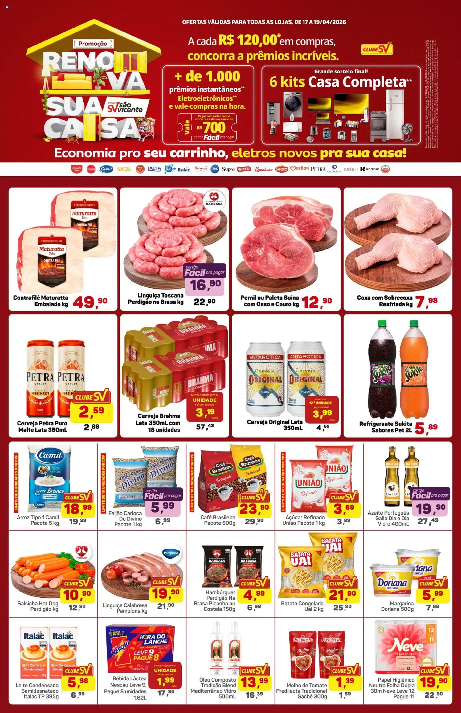 Pré-Visualização do folheto "Supermercados São Vicente - Ofertas da semana" da loja Supermercados São Vicente válido a partir de 17/04/2026 - Cerveja, Saquê, Picanha, Óleo, Refrigerante, Papel higiênico, Molho de tomate, Pernil