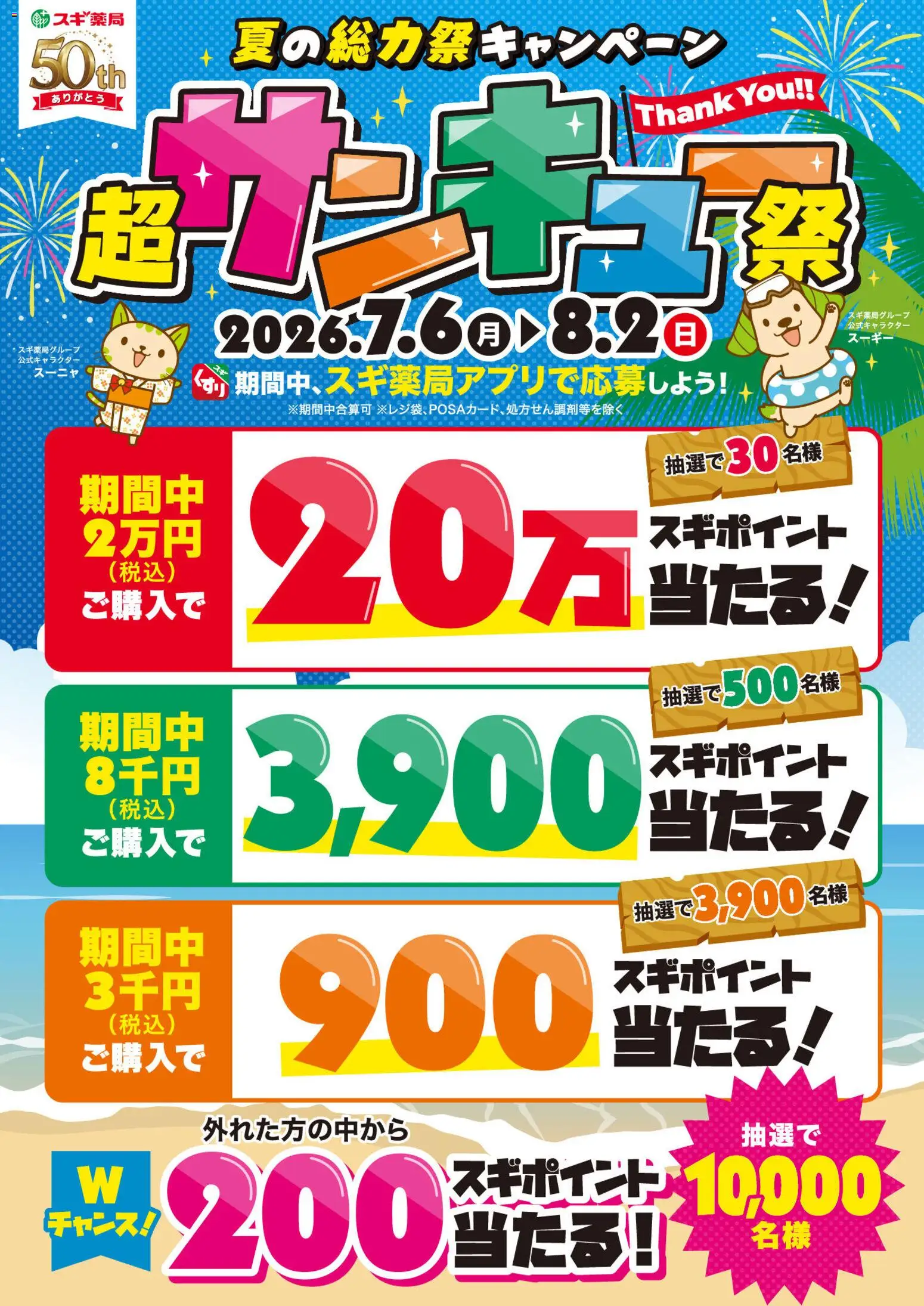 スギ 薬局の2026/07/06から2026/08/02までのチラシはここスギ 薬局 - 最大20万スギポイントが当たるチャンス！