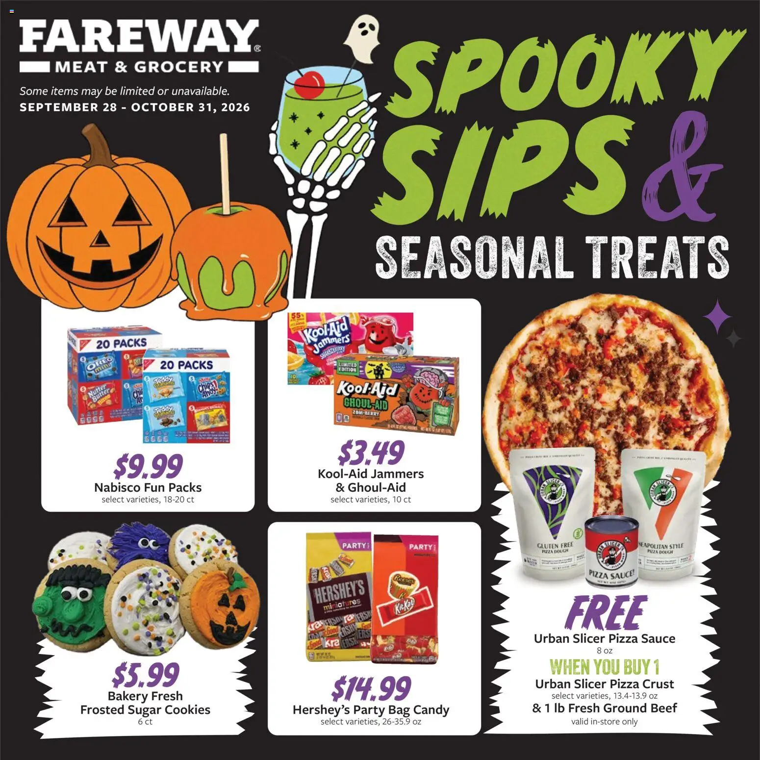 Ad Preview of Fareway Fareway Monthly Ad from 09/28/2026 - Pizza, Bakery, Candy, Chips, Sugar, Beef, Bag, Sauce