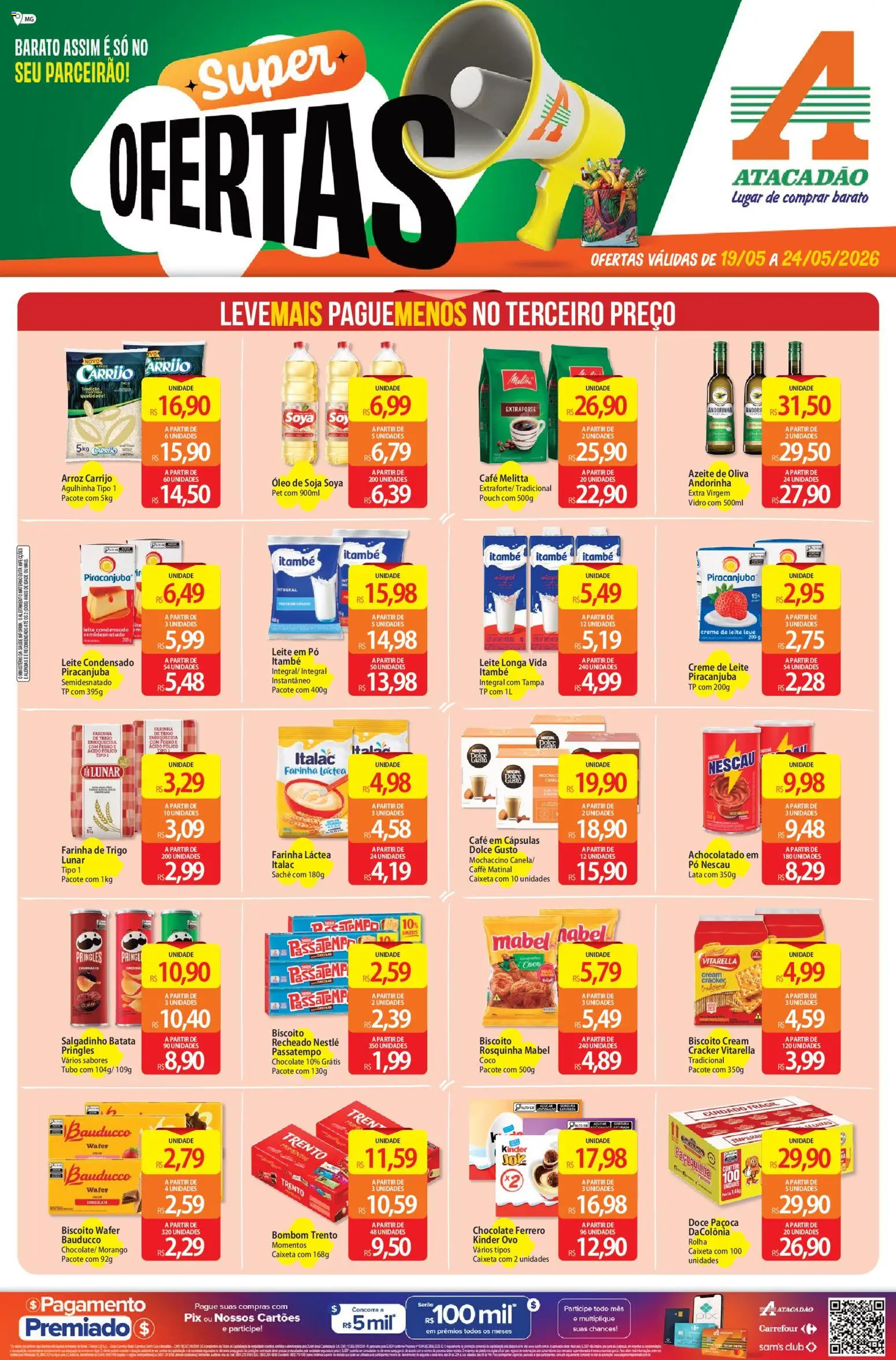 Pré-Visualização do folheto "Atacadão ofertas - MG" da loja Atacadão válido a partir de 19/05/2026 - Café, Coco, Arroz, Doce, Farinha láctea, Rosquinha, Leite semidesnatado, Leite longa vida