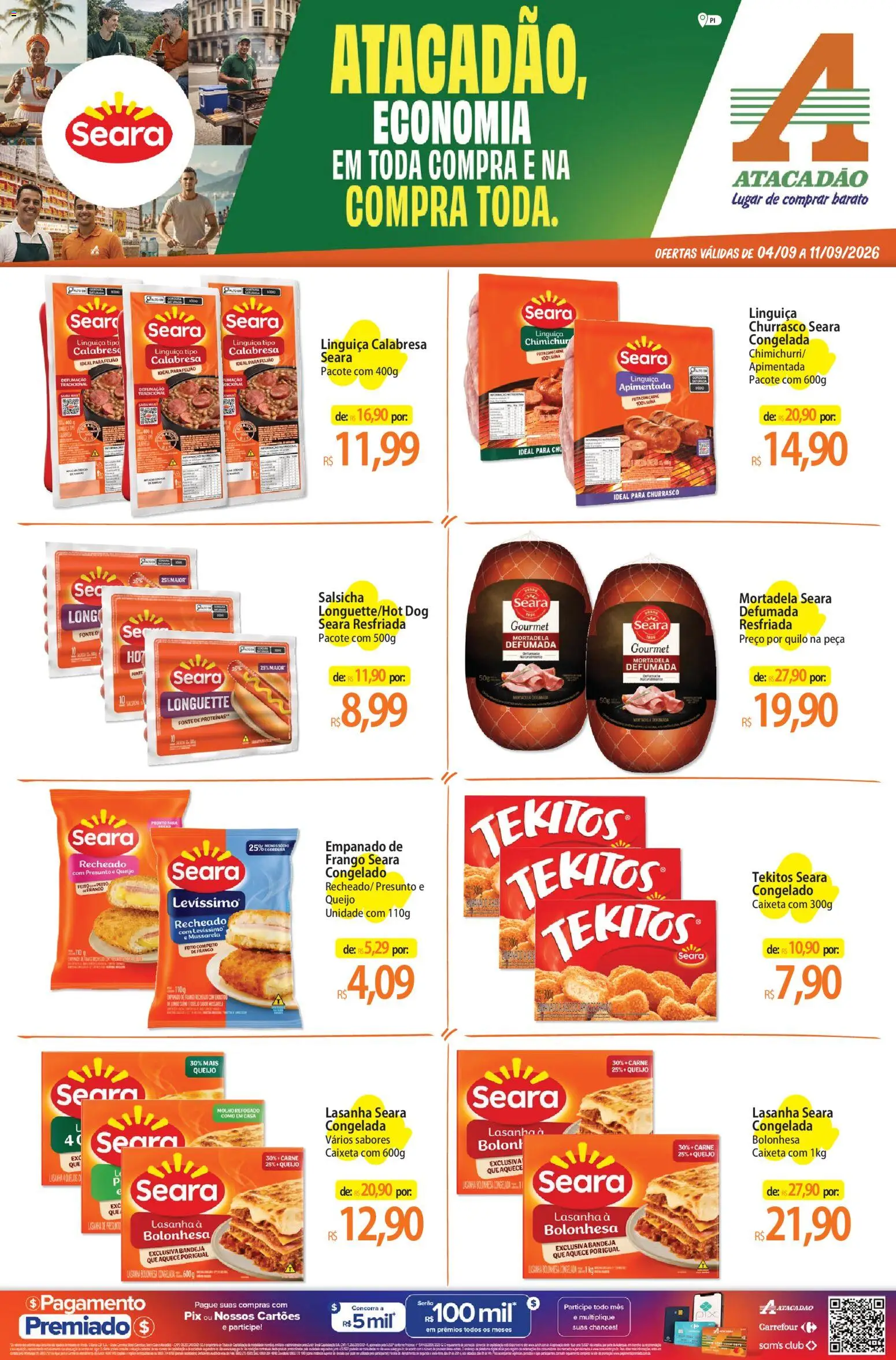 Pré-Visualização do folheto "Atacadão ofertas - PI" da loja Atacadão válido a partir de 04/09/2026 - Lasanha, Salsicha, Queijo, Carne, Frango, Mussarela, Linguiça, Bandeja