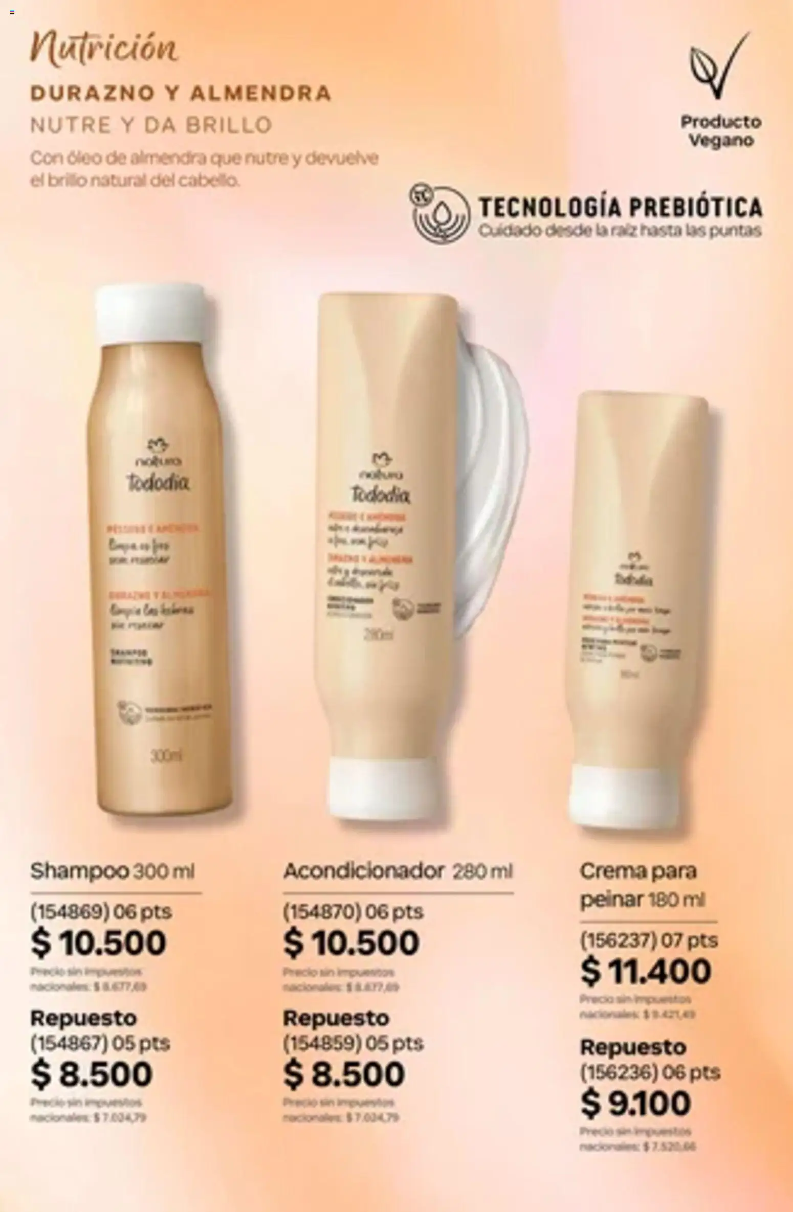 Vista previa del folleto de la tienda Natura válido desde el 01/10/2026 - Shampoo, Durazno, Crema, Acondicionador, Brillo, Almendra