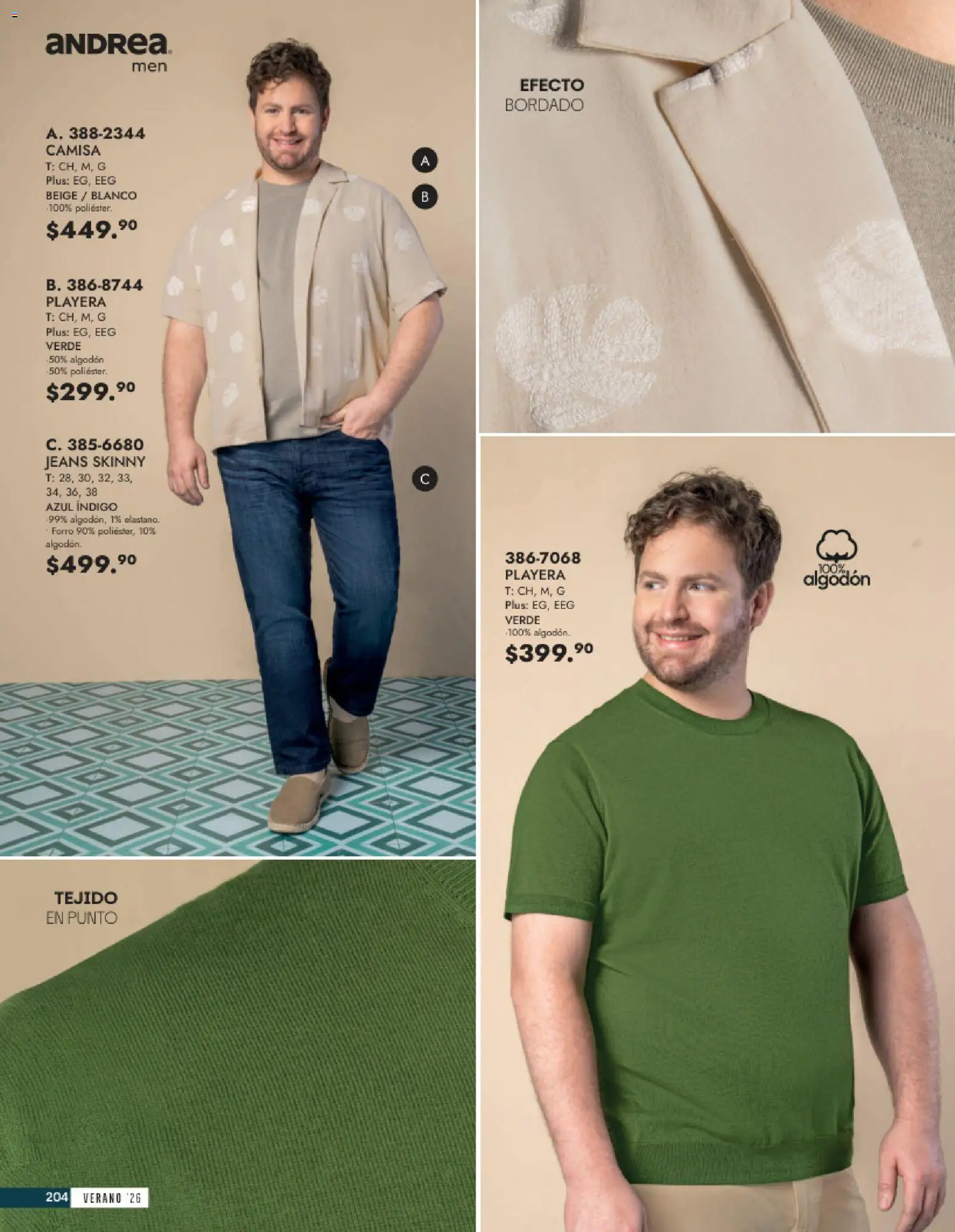 Vista previa las ofertas de la tienda Andrea - Andrea catálogo Vestir Caballero desde el 24/05/2026 - Playera, Camisa, Algodón