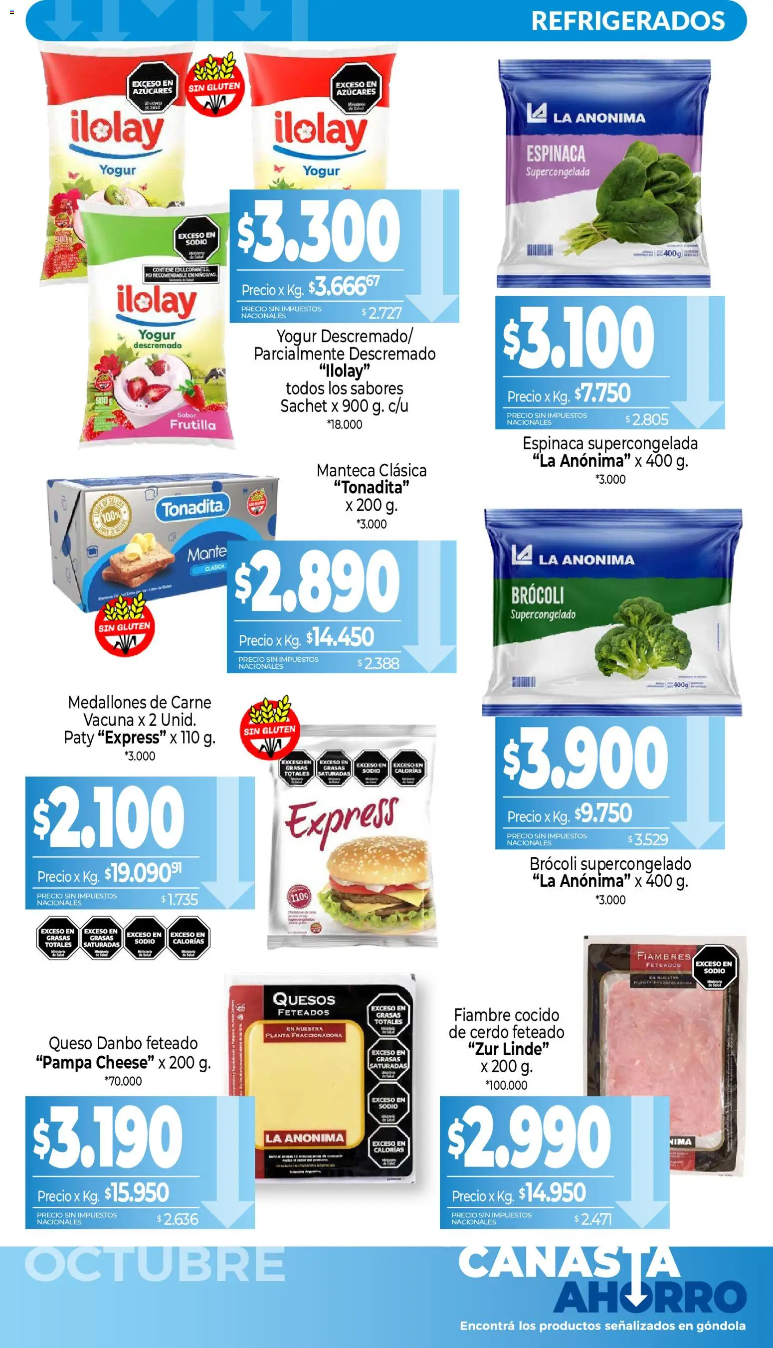 Vista previa del folleto de la tienda La Anonima válido desde el 01/10/2026 - Queso, Carne, Frutilla, Brocoli, Planta, Espinaca, Manteca, Yogur