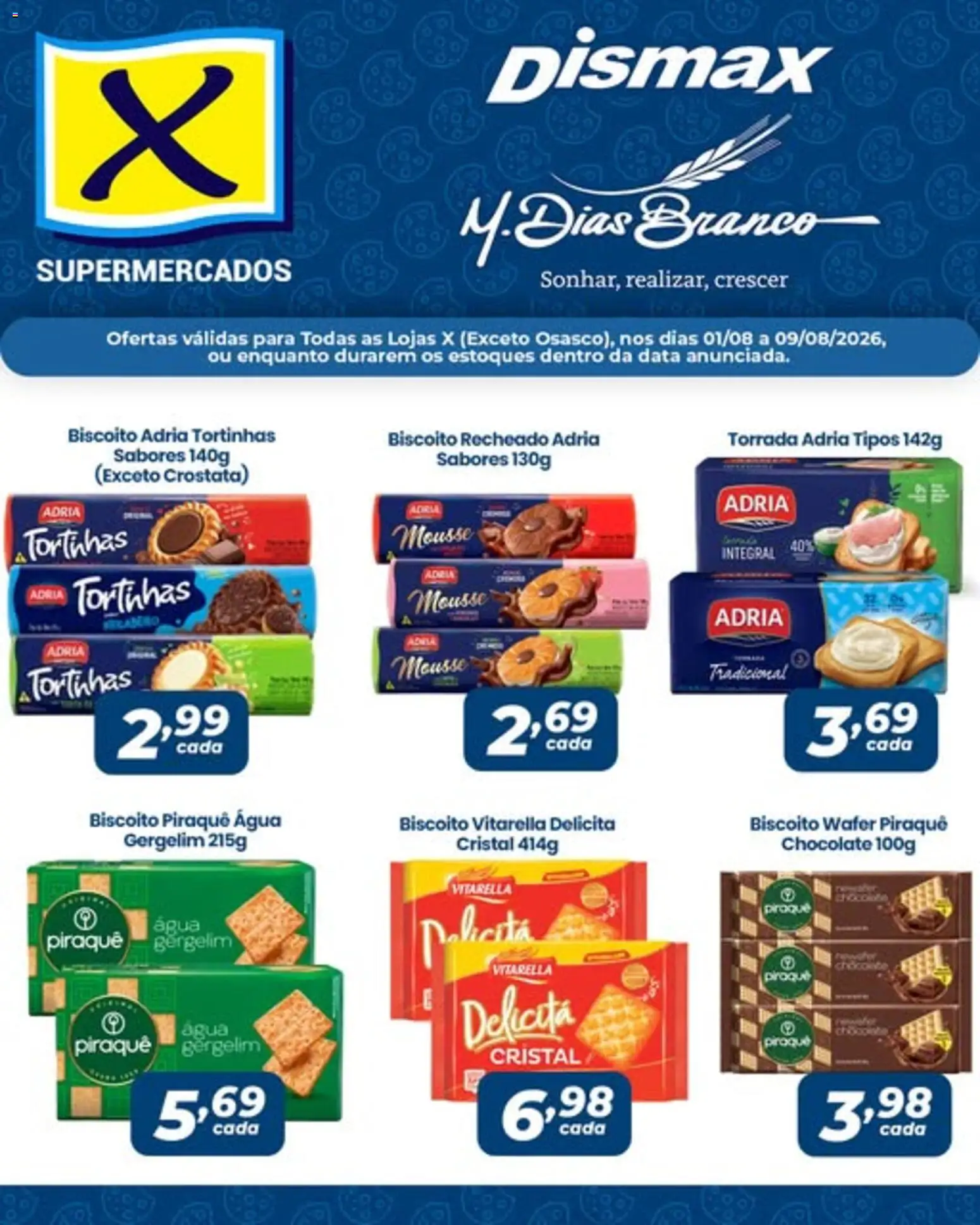 Pré-Visualização do folheto "X Supermercados ofertas Adria, Piraquê e Vitarella" da loja X Supermercados válido a partir de 01/08/2026