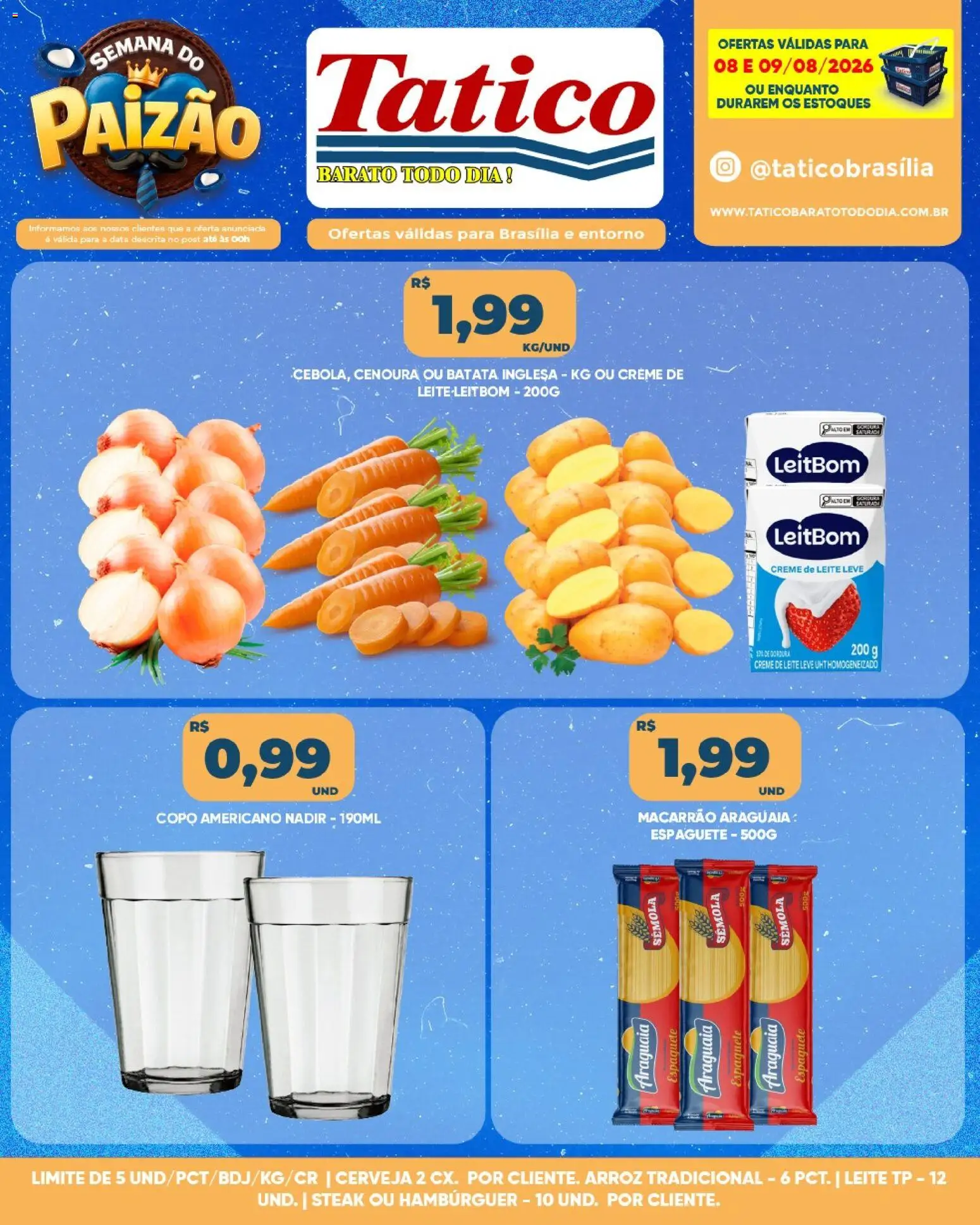 Pré-Visualização do folheto "Tatico ofertas Fim de Semana" da loja Tatico válido a partir de 08/08/2026 - Cerveja, Arroz, Leite, Batata, Cenoura, Creme de leite, Espaguete, Steak
