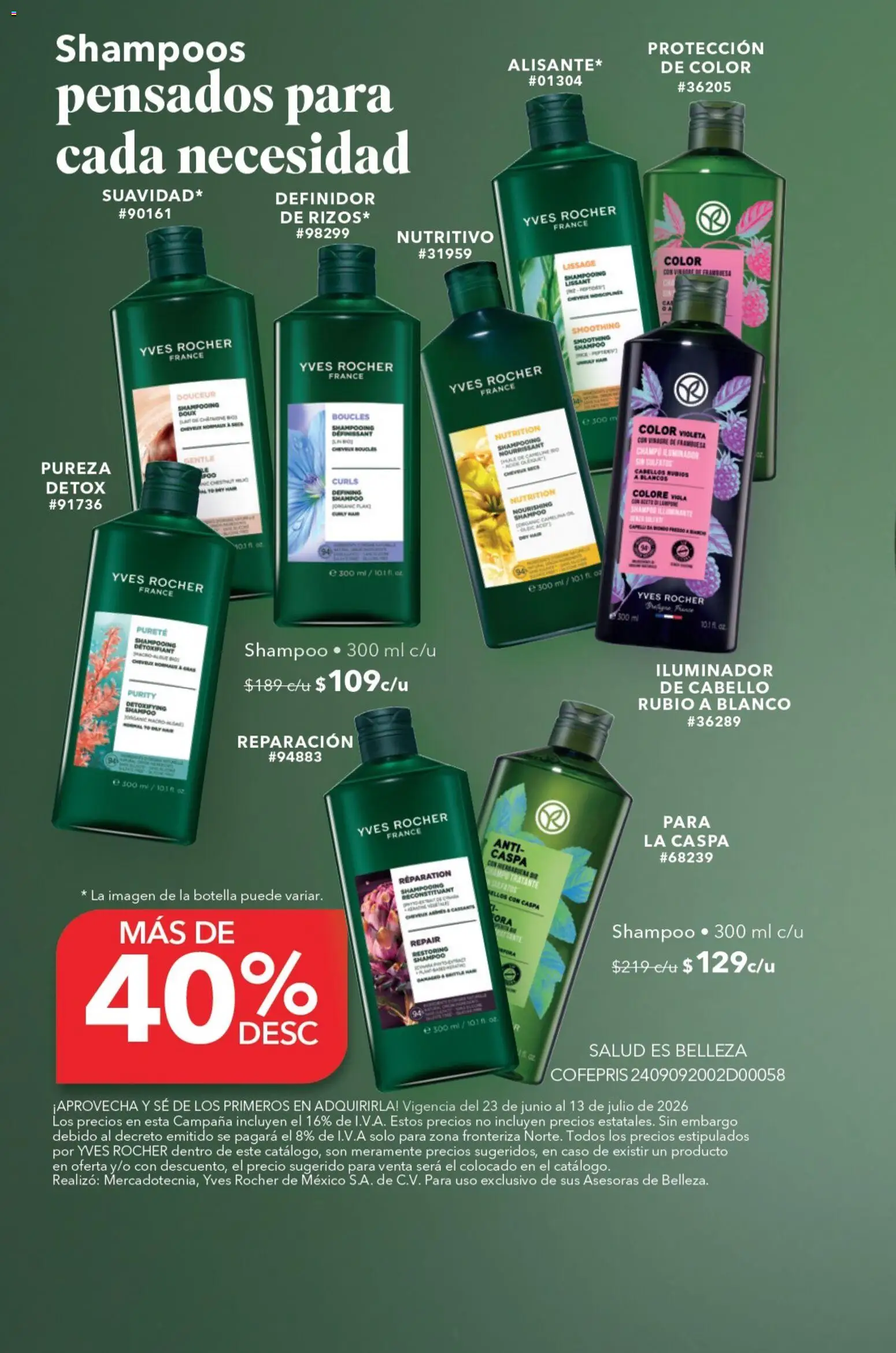 Vista previa las ofertas de la tienda Yves Rocher - Yves Rocher campaña 9 2026 desde el 23/06/2026 - Shampoo, Botella, Campana, Iluminador, Champú