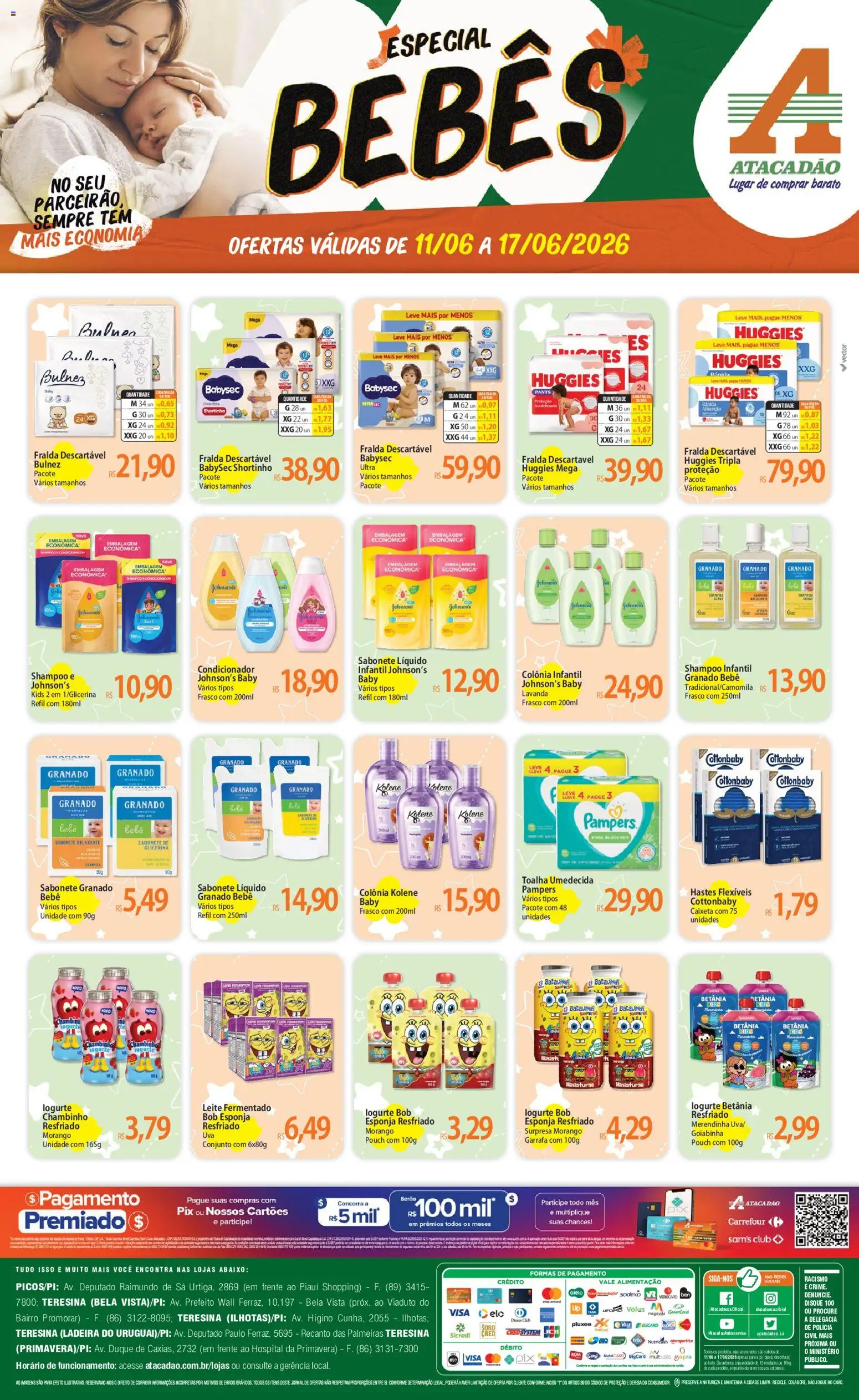 Pré-Visualização do folheto "Atacadão ofertas - PI" da loja Atacadão válido a partir de 11/06/2026 - Leite, Sabonete, Sabonete líquido, Pampers, Condicionador, Leite fermentado, Shampoo infantil, Toalha umedecida