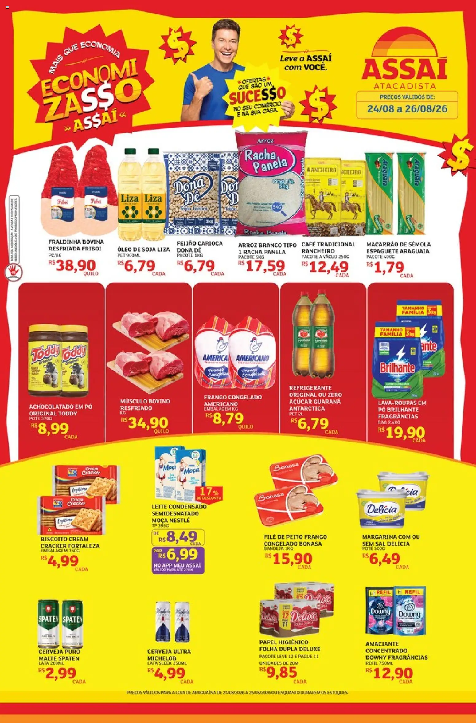 Pré-Visualização do folheto "Assaí Atacadista ofertas - TO" da loja Assaí Atacadista válido a partir de 24/08/2026 - Leite condensado, Sal, Leite, Panela, Papel higiênico, Fraldinha, Bandeja, Espaguete