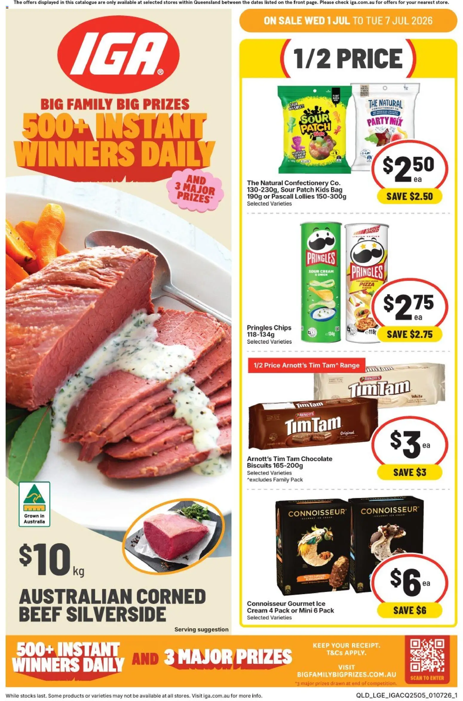 Preview of catalogue IGA catalogue QLD from shop IGA valid 01/07/2026 - Confectionery, Chocolate, Sour cream, Beef, Chips, Biscuits, Ice, Bag