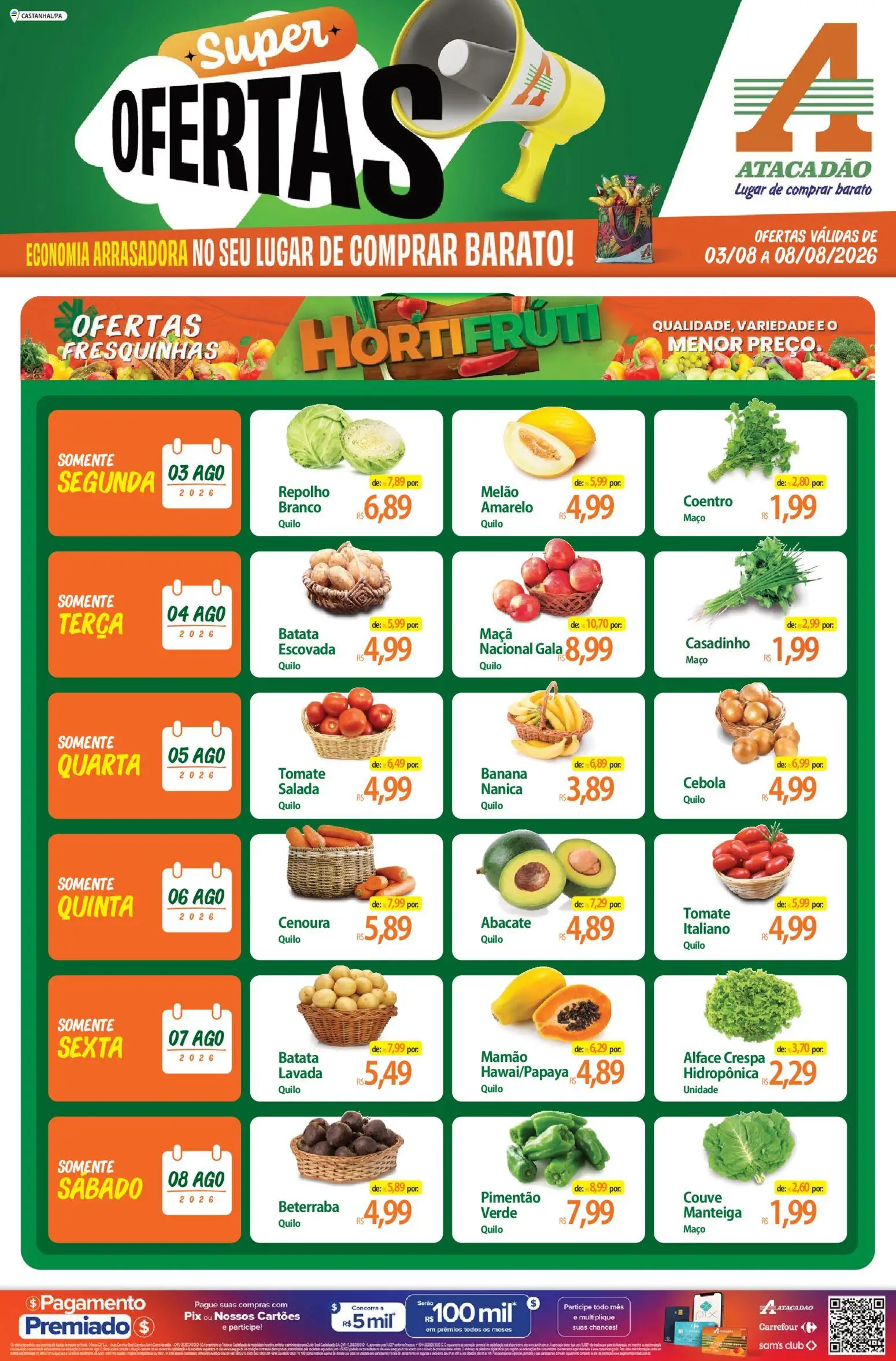 Pré-Visualização do folheto "Atacadão ofertas - PA" da loja Atacadão válido a partir de 03/08/2026 - Beterraba, Tomate, Abacate, Manteiga, Couve, Alface, Repolho, Mamão