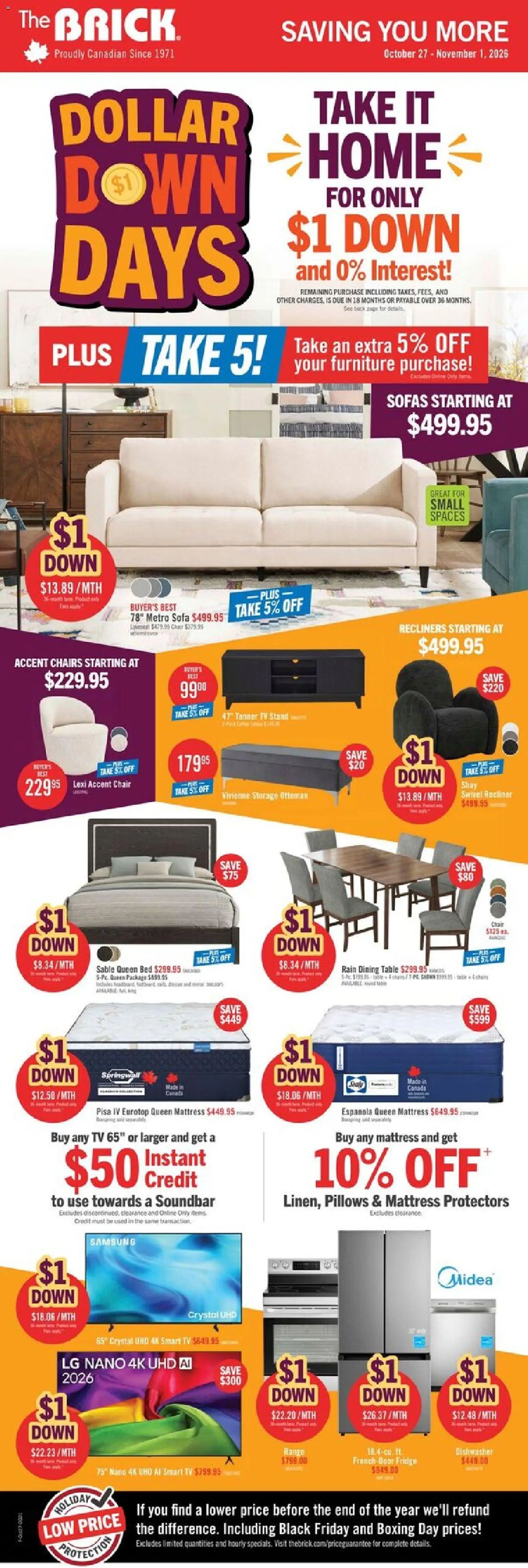 Preview of leaflet The Brick weekly flyer / circulaire from shop The Brick is valid from Oct 27, 2026