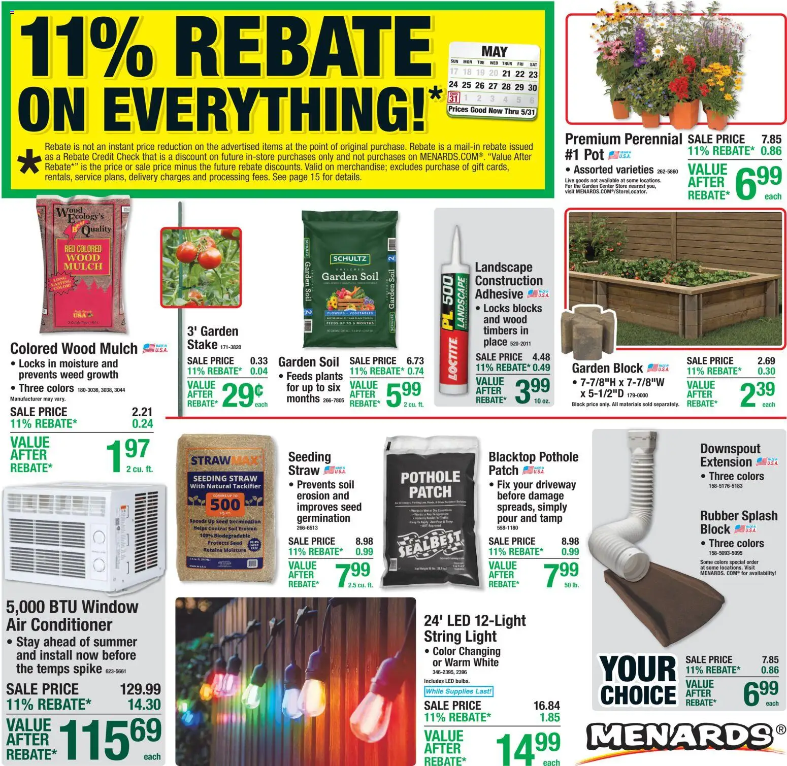 Ad Preview of Menards Menards Weekly Ad from 05/20/2026 - Air conditioner, Adhesive, Soil, Garden soil, Conditioner