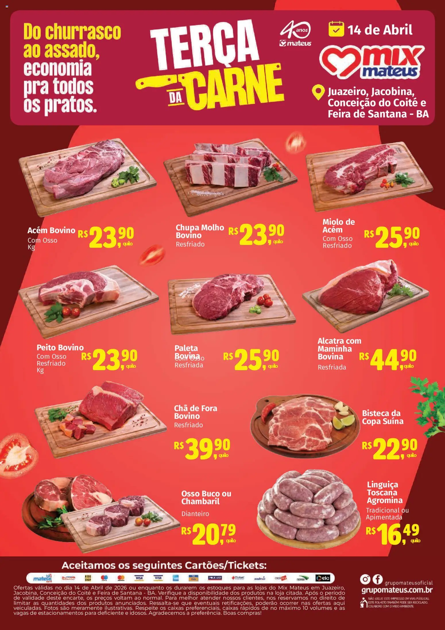 Pré-Visualização do folheto "Mateus ofertas Terça da Carne" da loja Mateus válido a partir de 14/04/2026 - Copa, Carne, Chá, Linguiça, Alcatra, Maminha, Acém