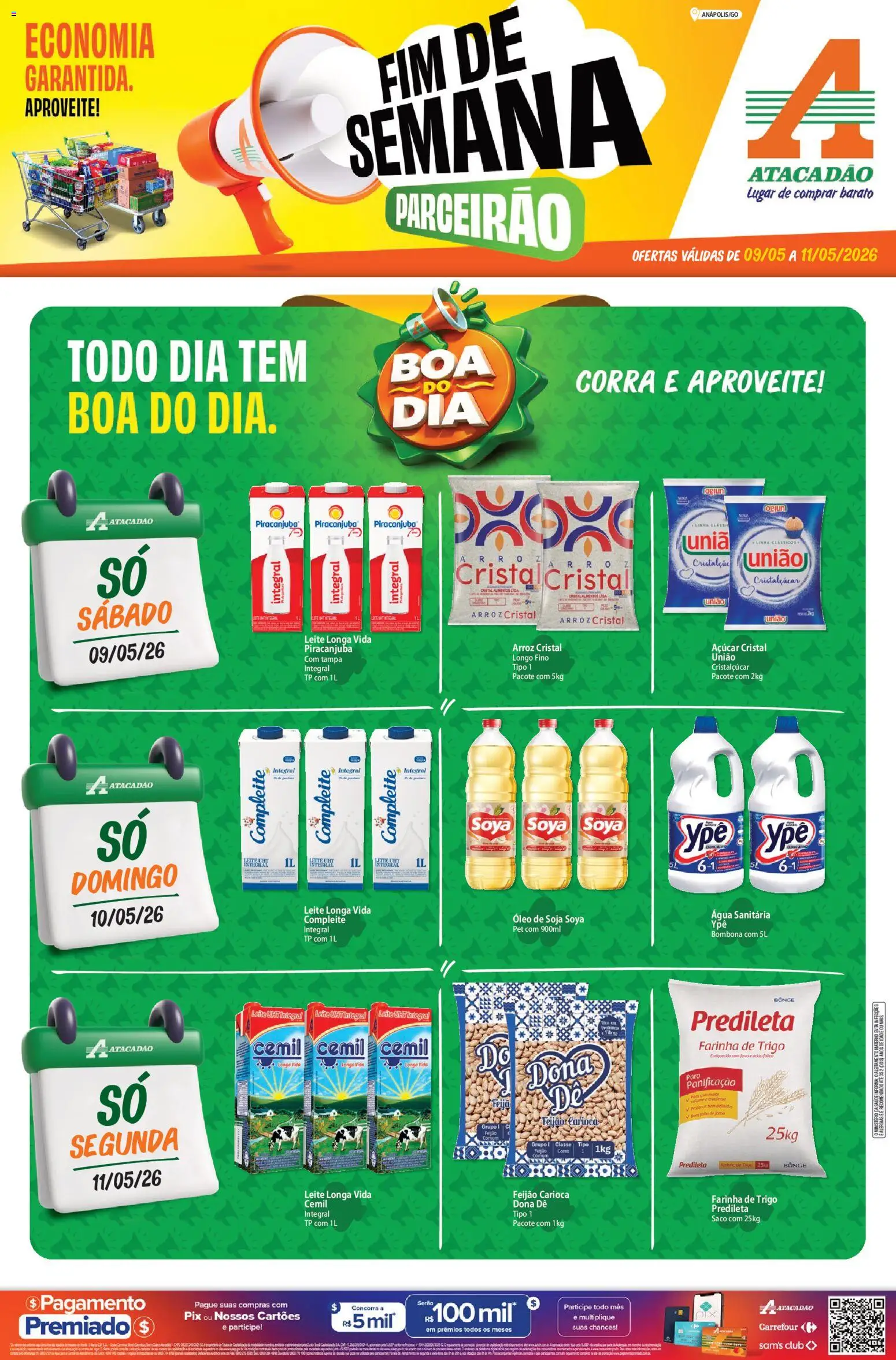 Pré-Visualização do folheto "Atacadão ofertas - GO" da loja Atacadão válido a partir de 09/05/2026 - Óleo, Arroz, Feijão, Soja, Açúcar, Água sanitária, Farinha, Açúcar cristal