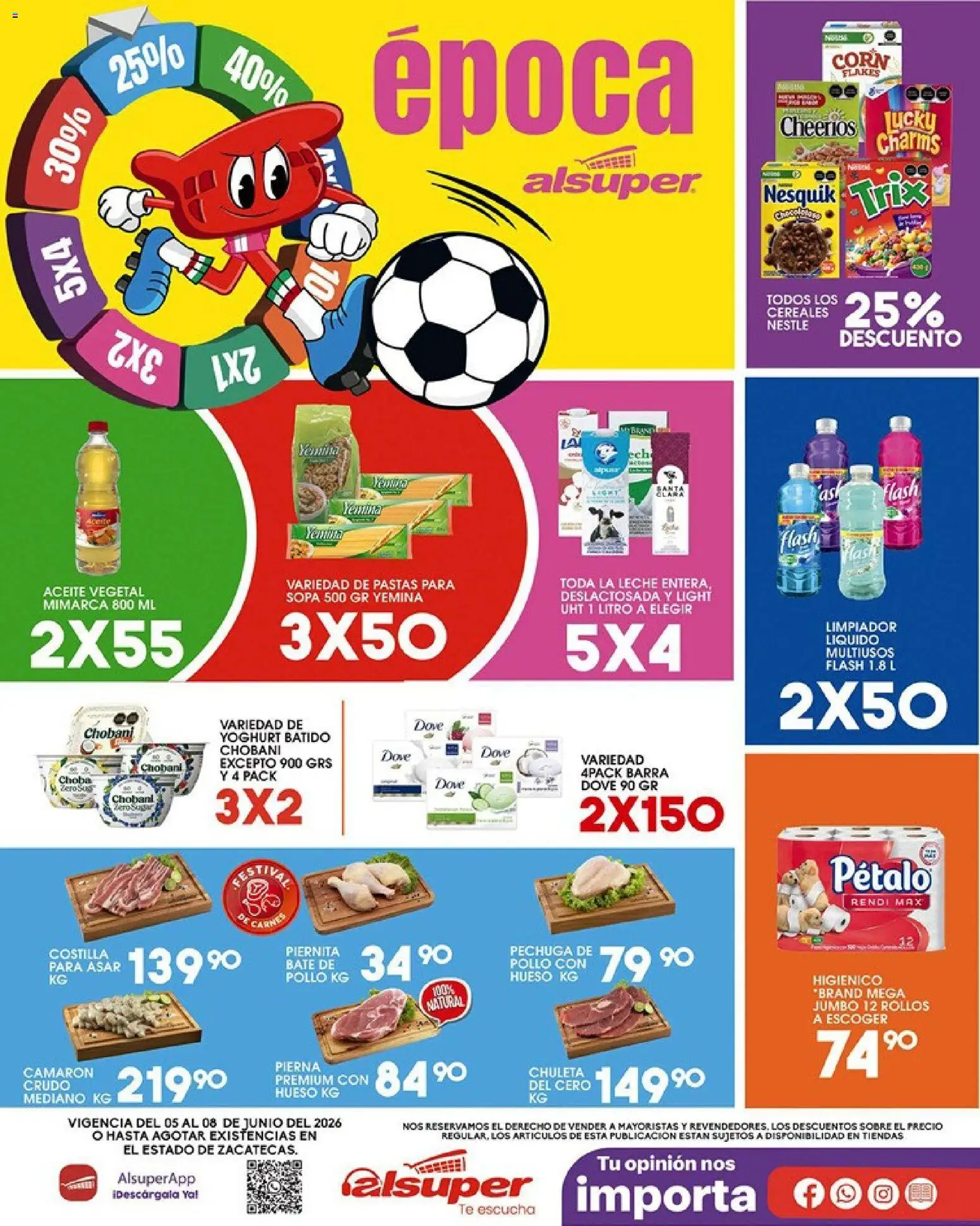 Vista previa las ofertas de la tienda Alsuper - Alsuper folleto Calera desde el 05/06/2026 - Pollo, Té, Leche, Cereales, Pasta, Aceite, Aceite vegetal, Limpiador