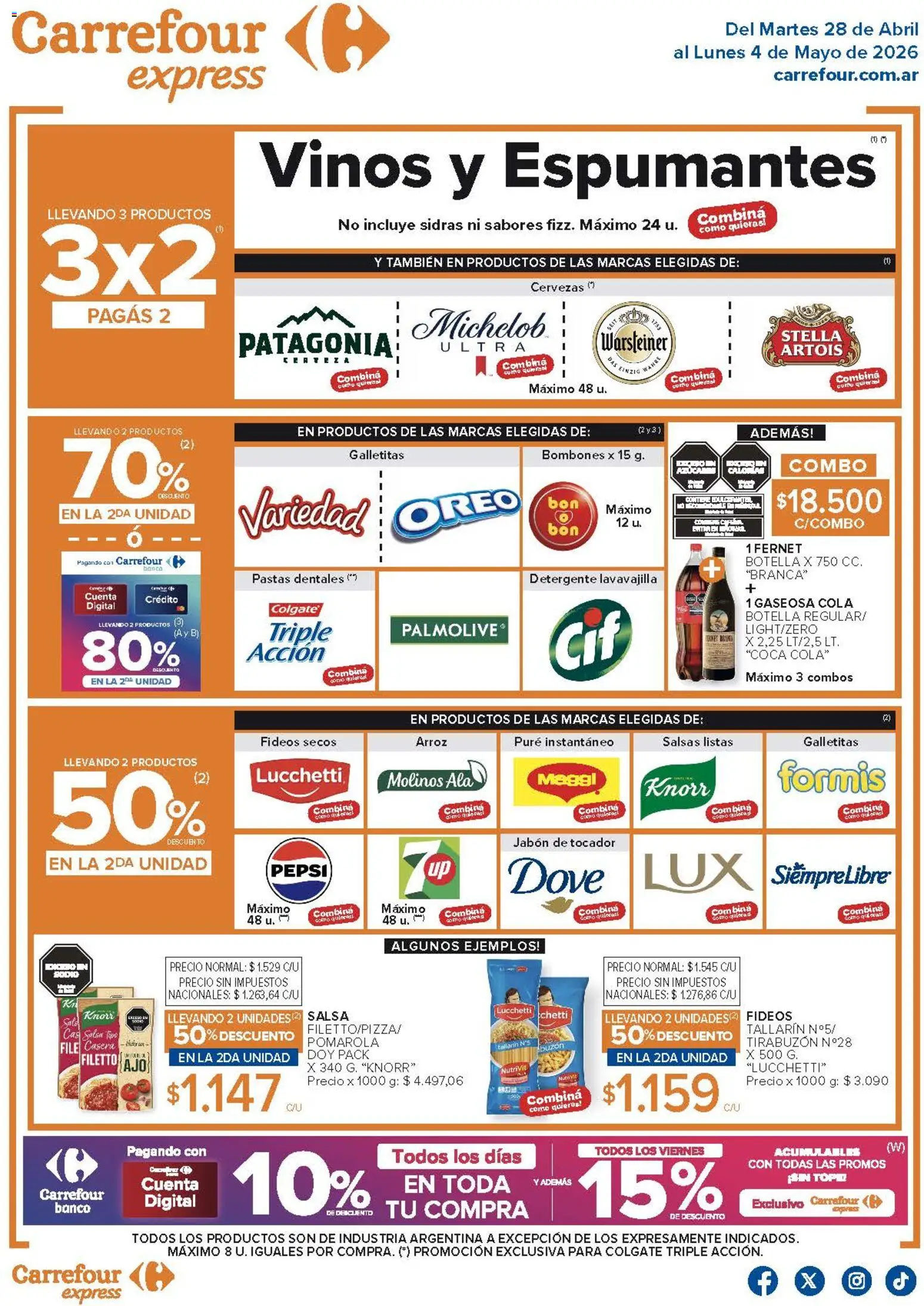 Vista previa del folleto de la tienda Carrefour Express válido desde el 28/04/2026 - Arroz, Pepsi, Galletitas, Botella, Gaseosa, Jabón, Detergente, Buzón