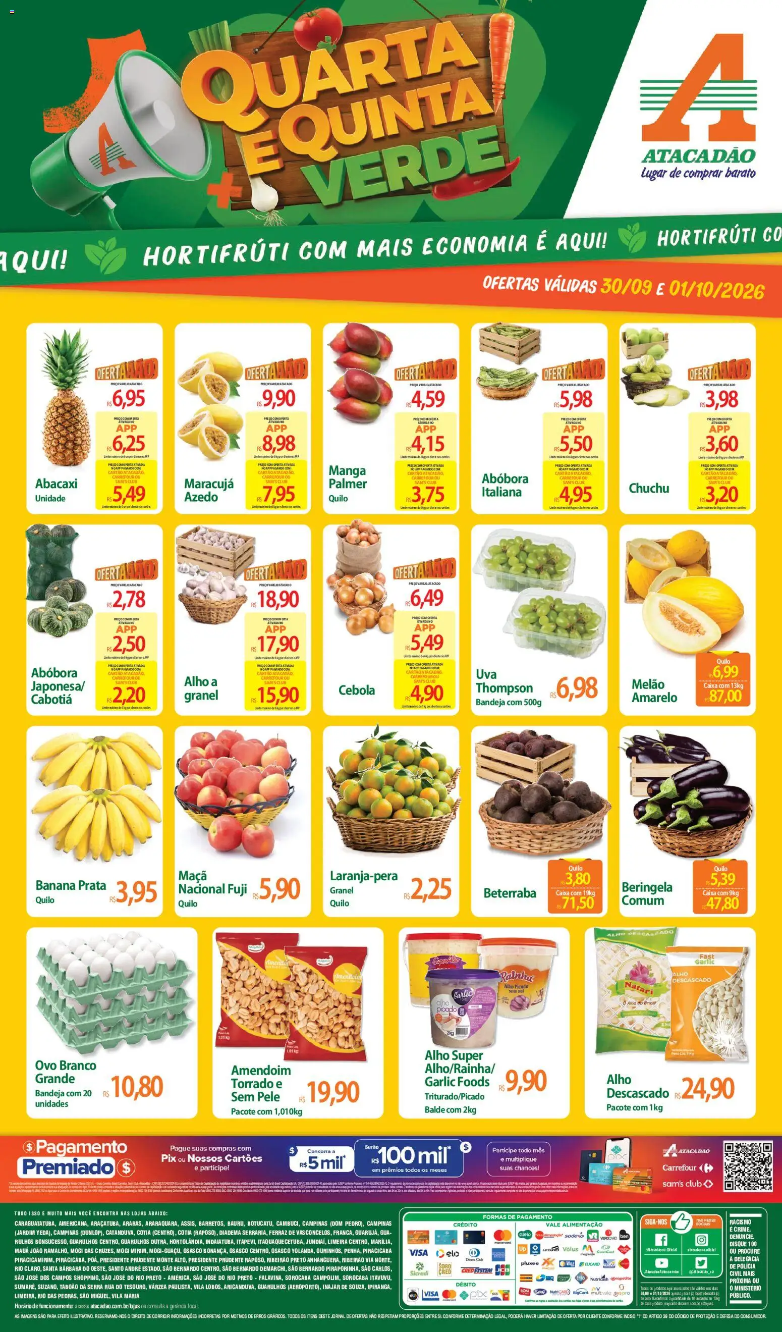 Pré-Visualização do folheto "Atacadão ofertas - SP" da loja Atacadão válido a partir de 30/09/2026 - Abacaxi, Maracujá, Beterraba, Cebola, Bandeja, Melão, Alho, Balde