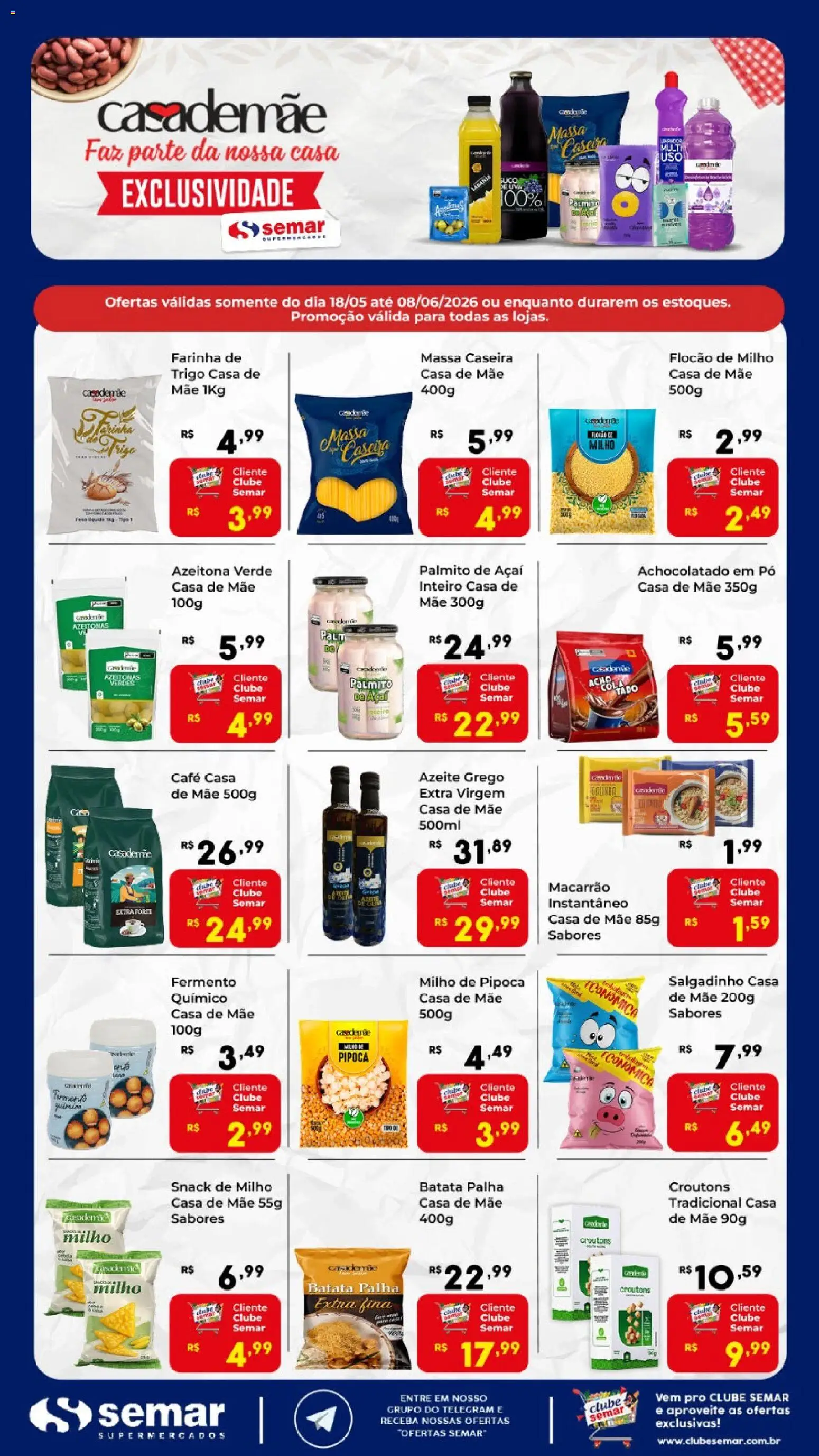Pré-Visualização do folheto "Semar Supermercado ofertas Casa de Mãe" da loja Semar Supermercado válido a partir de 18/05/2026 - Café, Batata, Azeite, Massa, Batata palha, Azeitonas, Farinha, Achocolatado