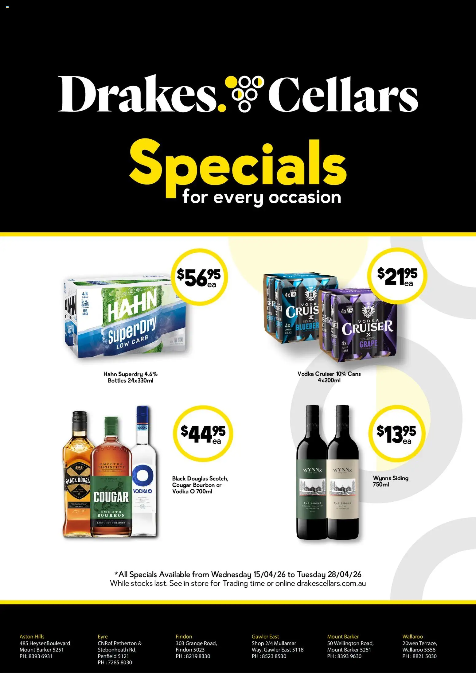 Preview of catalogue Drakes catalogue Cellars from shop Drakes valid 15/04/2026 - Bourbon, Vodka