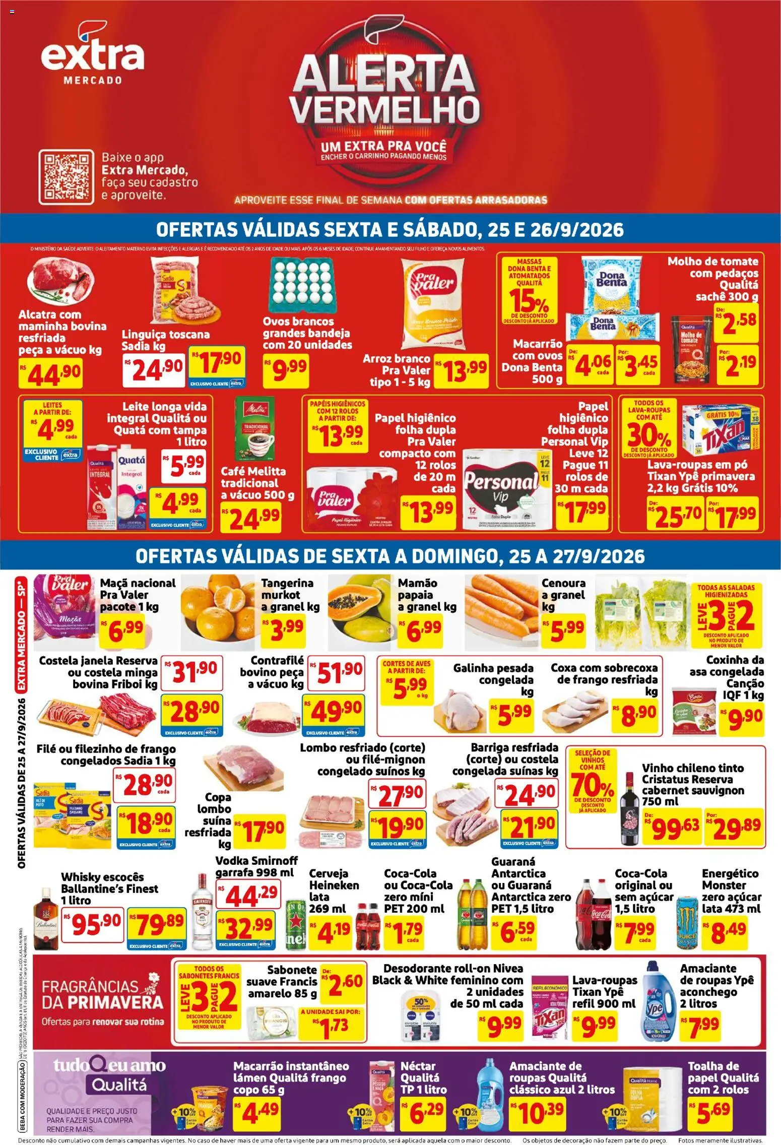 Pré-Visualização do folheto "Extra ofertas Fim de semana Mercado" da loja Extra válido a partir de 25/09/2026