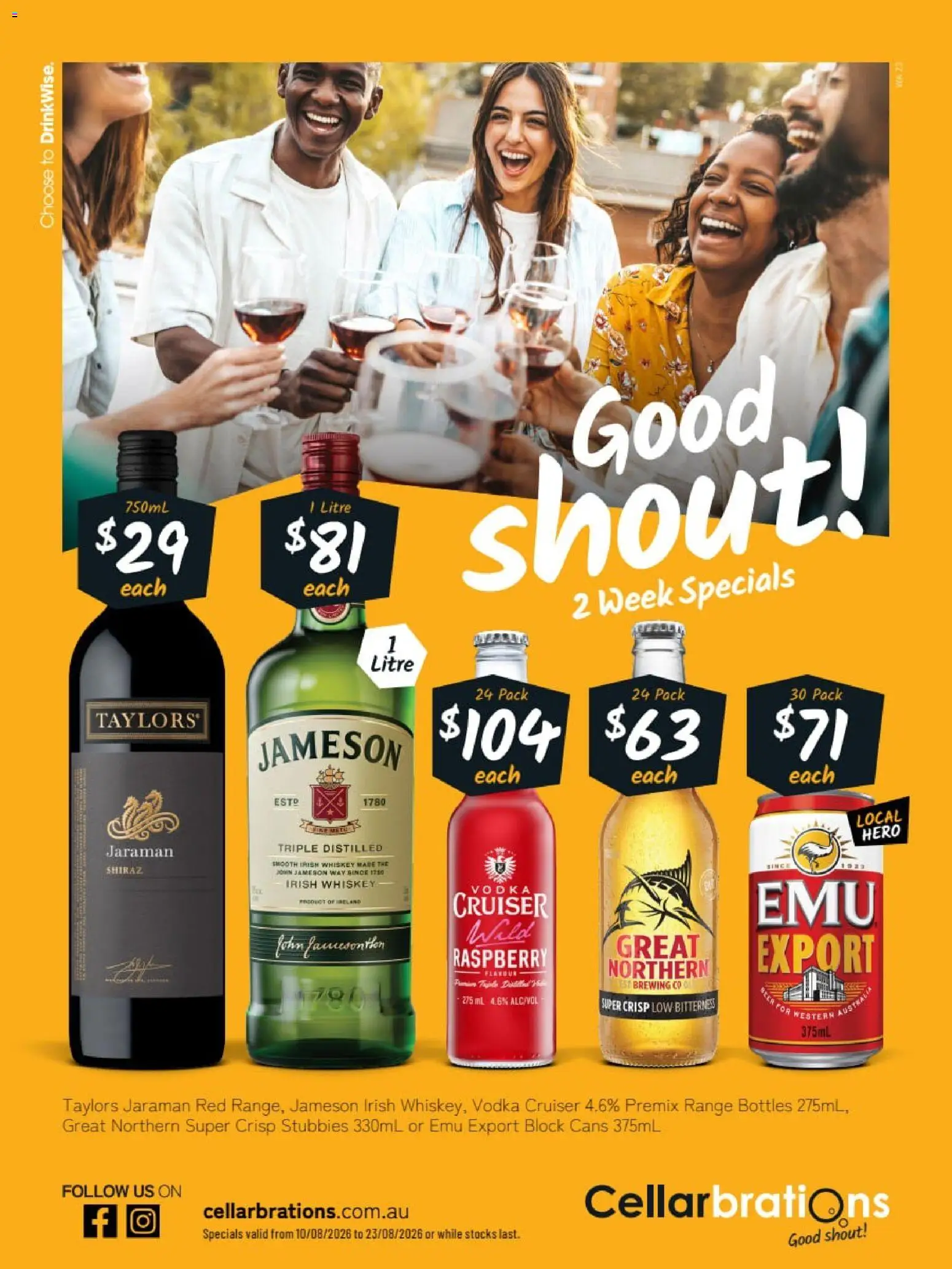 Preview of catalogue Cellarbrations catalogue from shop Cellarbrations valid 10/08/2026 - Vodka, Whiskey, Raspberry, Irish whiskey, Jameson
