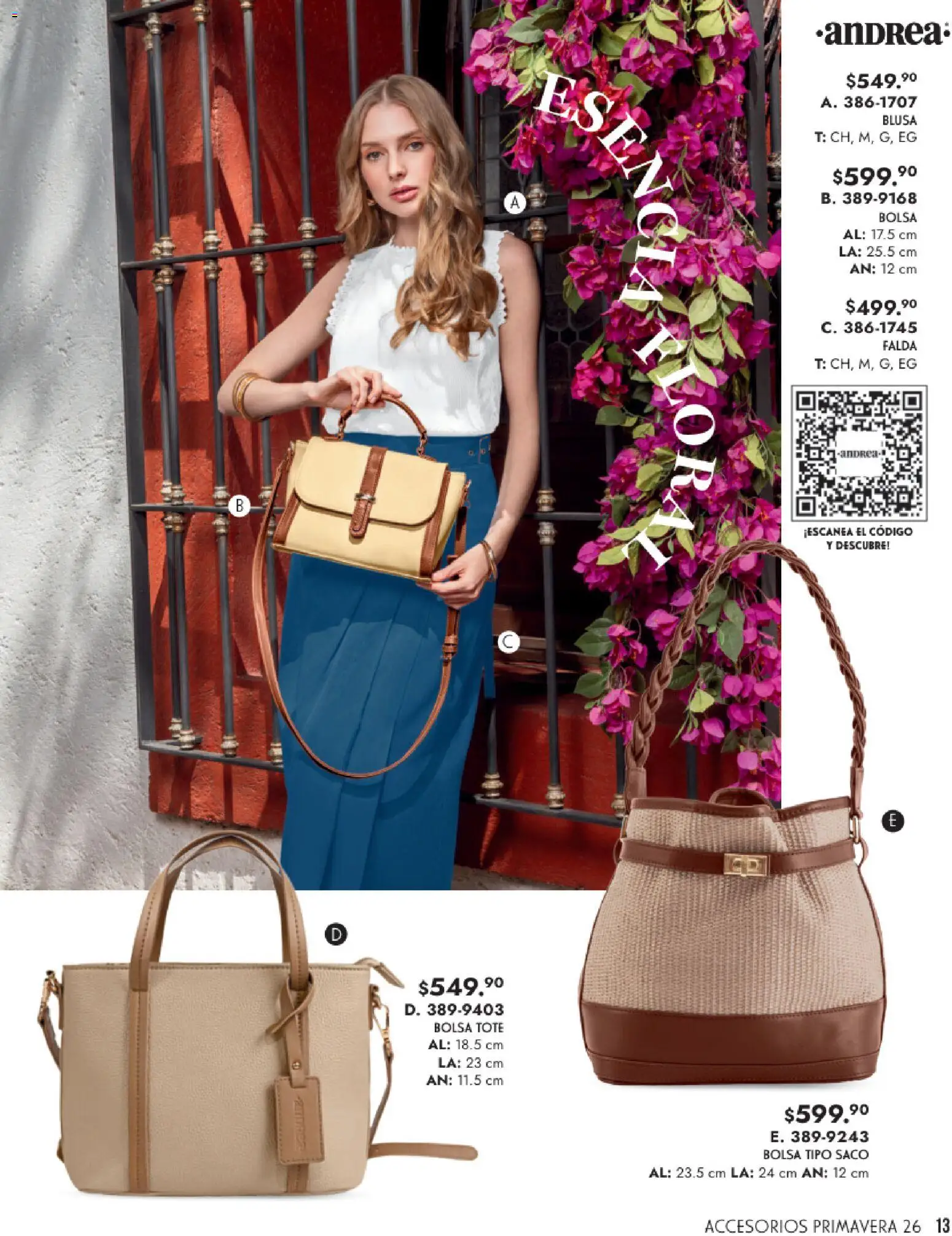 Vista previa las ofertas de la tienda Andrea - Catálogo Primavera desde el 25/01/2026 - Bolsa, Blusa, Esencias, Falda