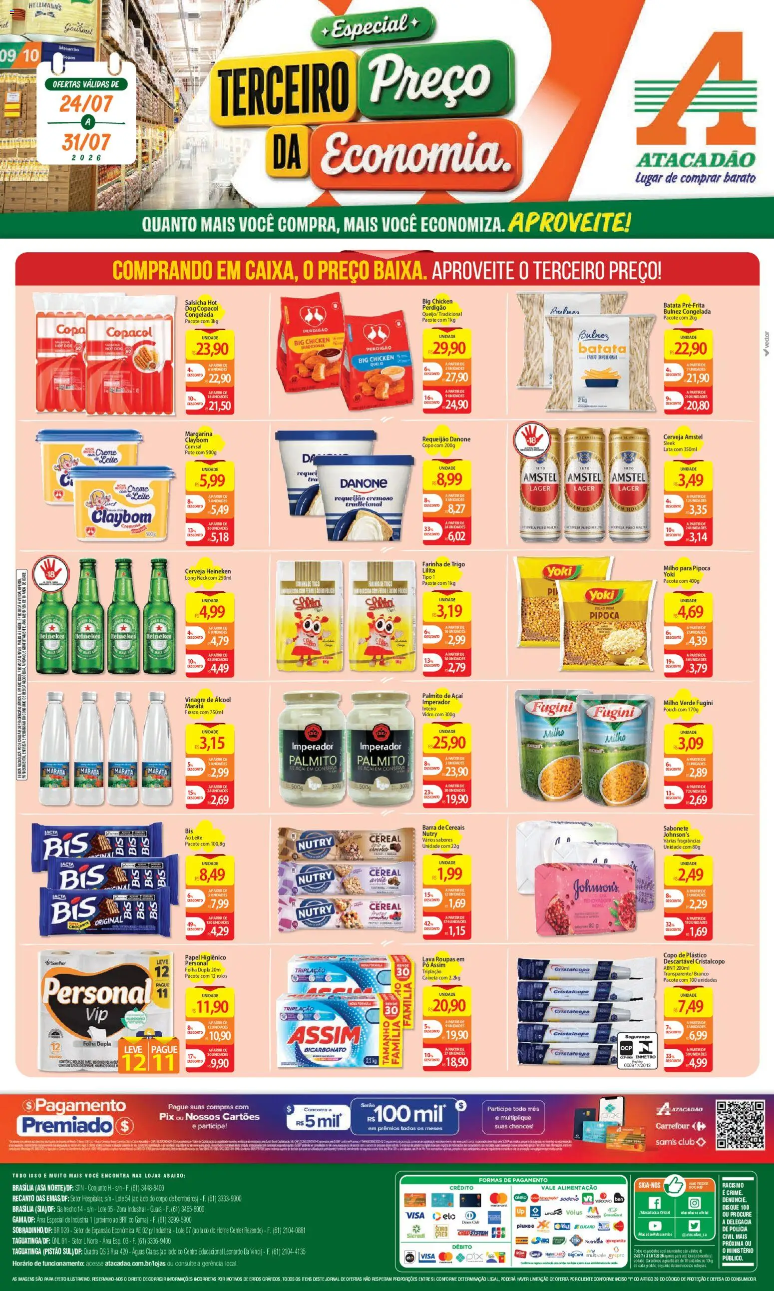 Pré-Visualização do folheto "Atacadão ofertas - DF" da loja Atacadão válido a partir de 24/07/2026 - Heineken, Cerveja Heineken, Batata, Milho, Papel higiênico, Milho verde, Margarina, Cereais