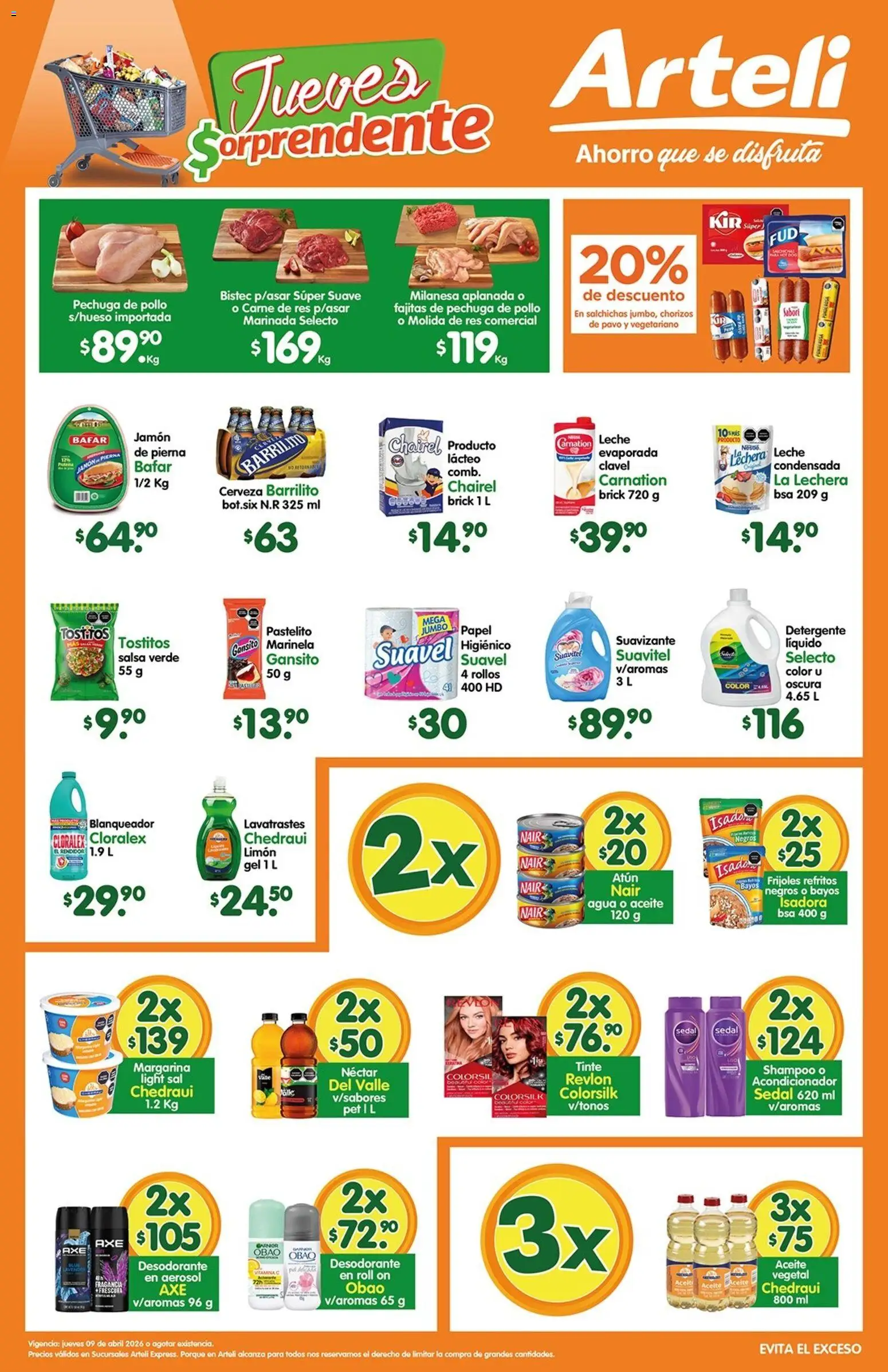 Vista previa las ofertas de la tienda Arteli - Arteli folleto Express desde el 09/04/2026 - Pollo, Cerveza, Shampoo, Leche, Pavo, Sal, Jamón, Suavizante