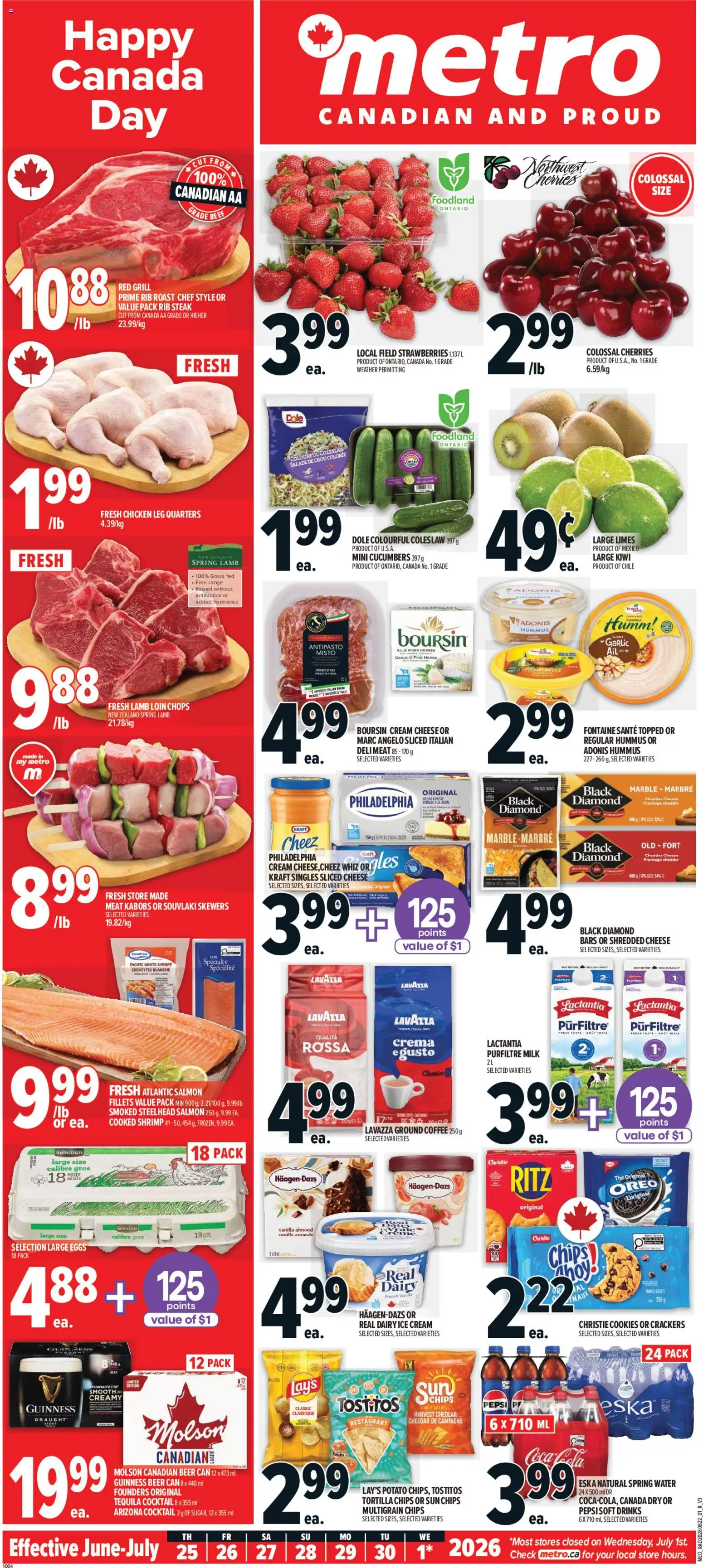 Preview of leaflet Metro weekly flyer - Saint-Augustin-De-Desmaures from shop Metro is valid from Jun 25, 2026 - Beer, Cheese, Ice, Pepsi, Hummus, Oreo, Spring water, Roast