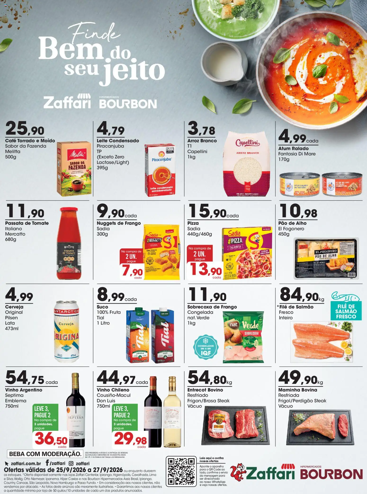 Pré-Visualização do folheto "Zaffari ofertas Final de Semana - RS" da loja Zaffari válido a partir de 25/09/2026 - Café, Pizza, Cerveja, Arroz, Tomate, Pao de alho, Maminha, Sobrecoxa de frango