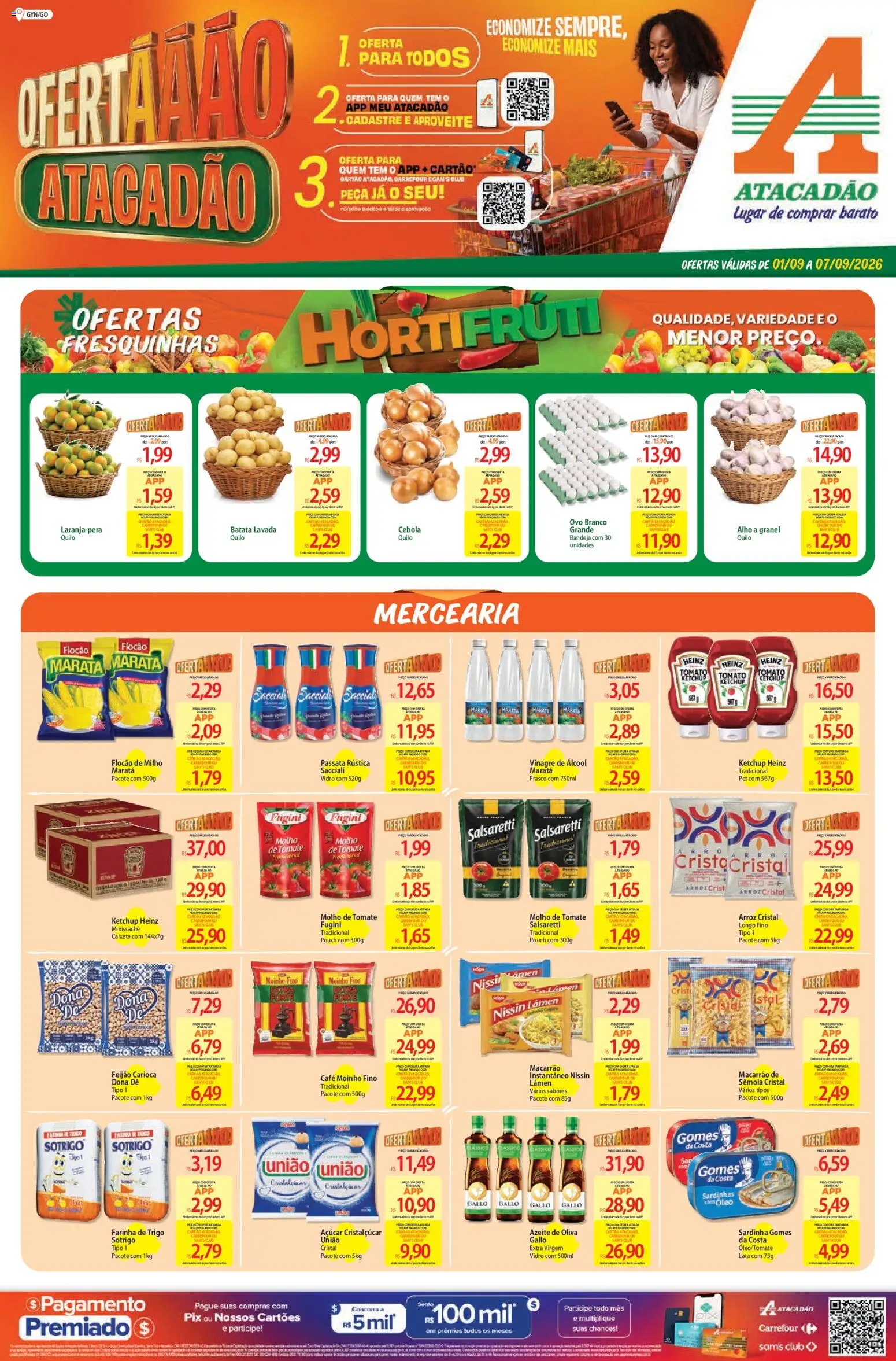 Pré-Visualização do folheto "Atacadão ofertas - GO" da loja Atacadão válido a partir de 01/09/2026 - Óleo, Álcool, Azeite, Açúcar, Cebola, Bandeja, Sardinha, Farinha