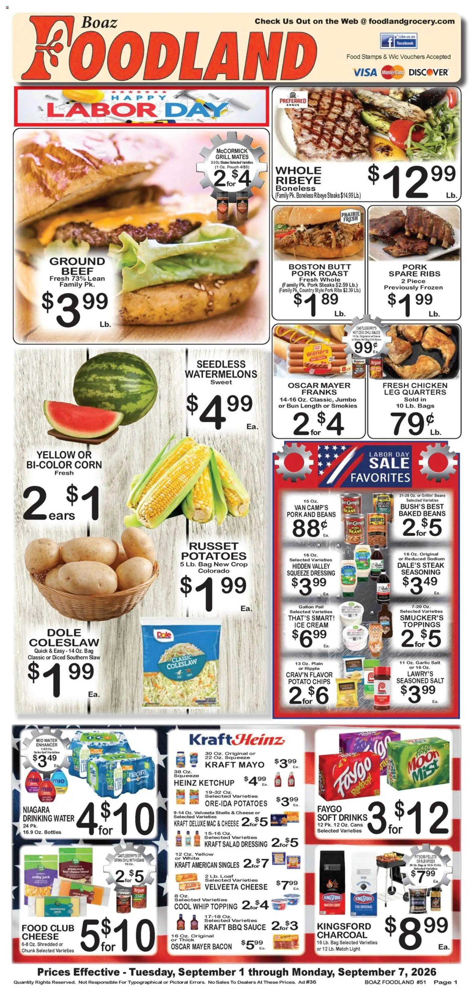 Ad Preview of Foodland Foodland Weekly Ad from 09/01/2026 - Pizza, Water, Steak, Charcoal, Beef, Cream, Spices, Chicken