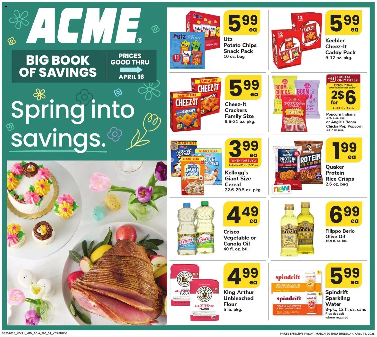 Ad Preview of Acme Acme Big Book of Savings from 03/20/2026 - Chocolate, Water, Chips, Corn, Olive oil, Bag, Crackers, Potato chips