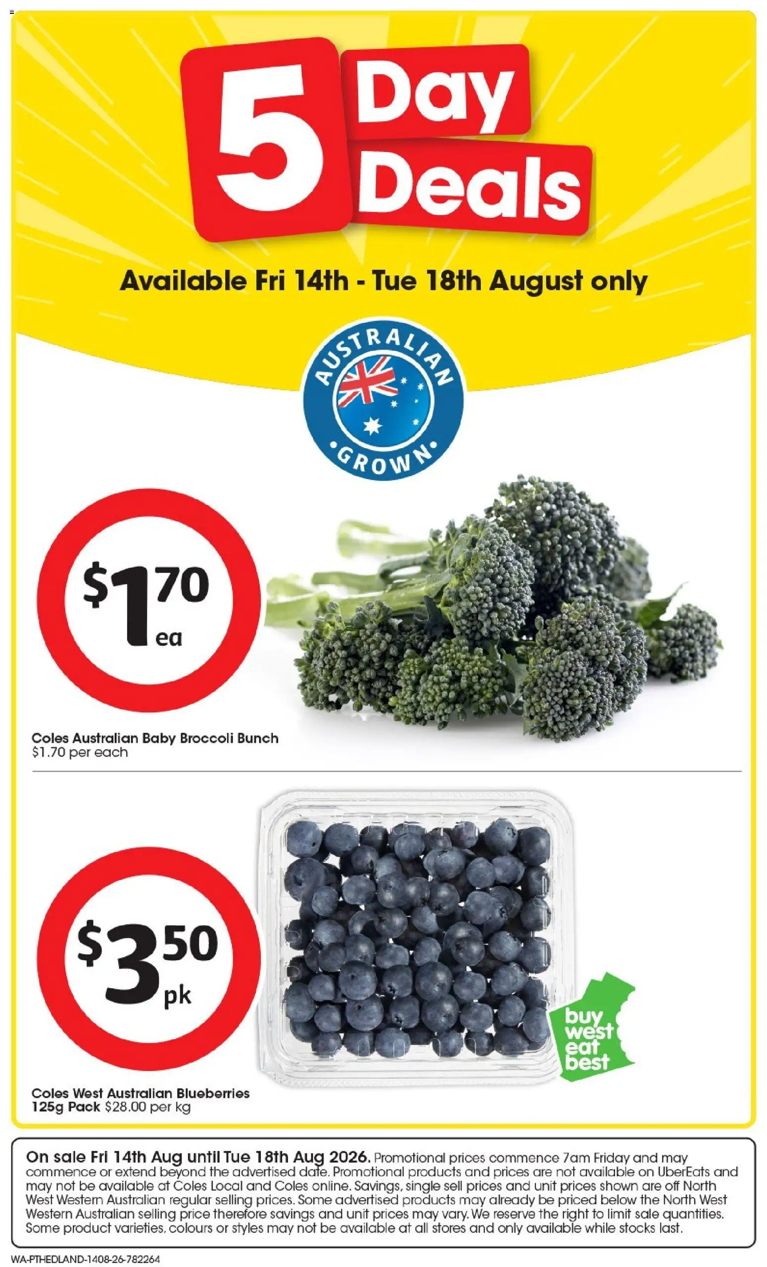 Preview of catalogue IGA 5 Day Deals WA from shop Coles valid 14/08/2026 - Broccoli, Blueberries