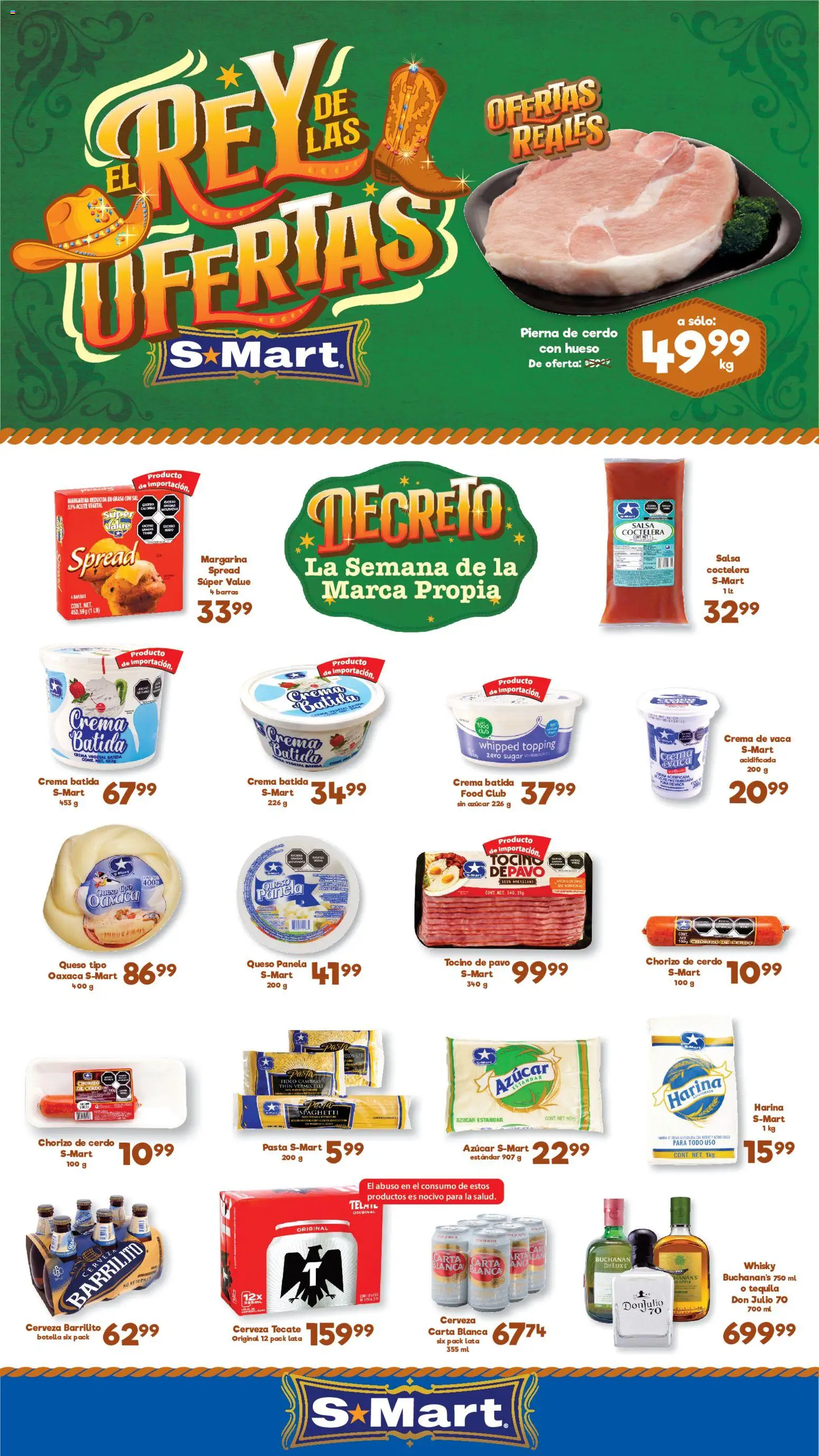 Vista previa las ofertas de la tienda S-Mart - S-Mart folleto Ofertas de feria Monterrey desde el 23/06/2026 - Tequila, Azúcar, Pasta, Harina, Chorizo, Aceite vegetal, Margarina, Crema vegetal