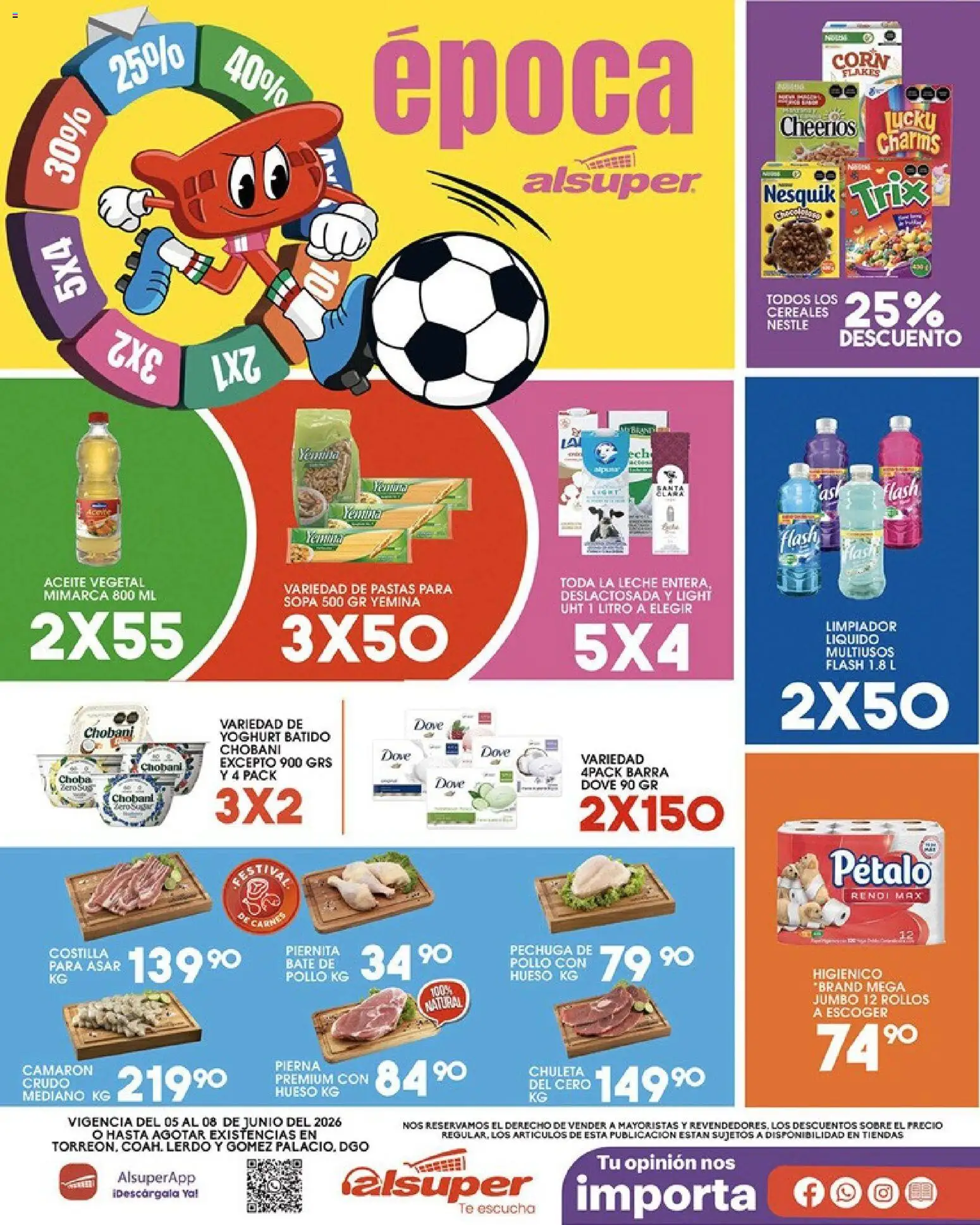 Vista previa las ofertas de la tienda Alsuper - Alsuper folleto Torreon desde el 05/06/2026 - Cereales, Pasta, Aceite, Papel higiénico, Sopa, Sobre, Aceite vegetal, Barra