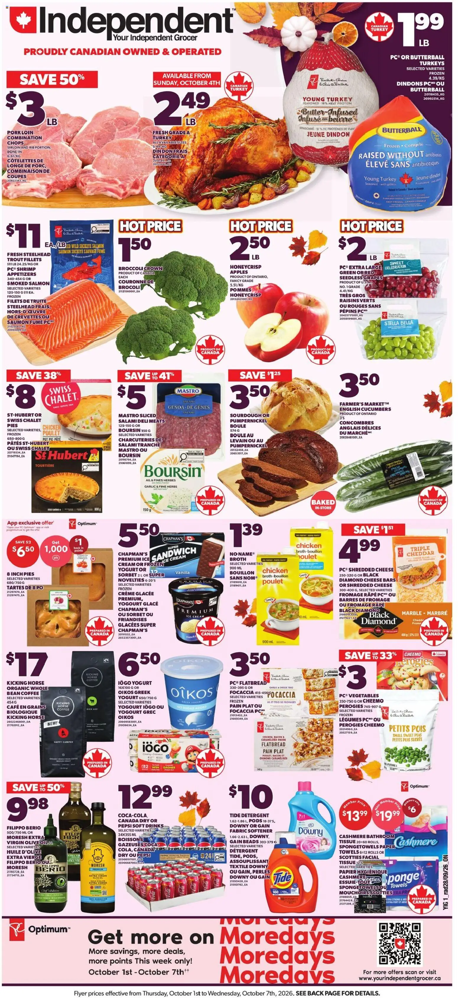Preview of leaflet Independent Grocer weekly flyer / circulaire from shop Independent Grocer is valid from Oct 01, 2026 - Cheese, Legumes, Appetizers, Raisins, Garlic, Grapes, Pork loin, Cheddar