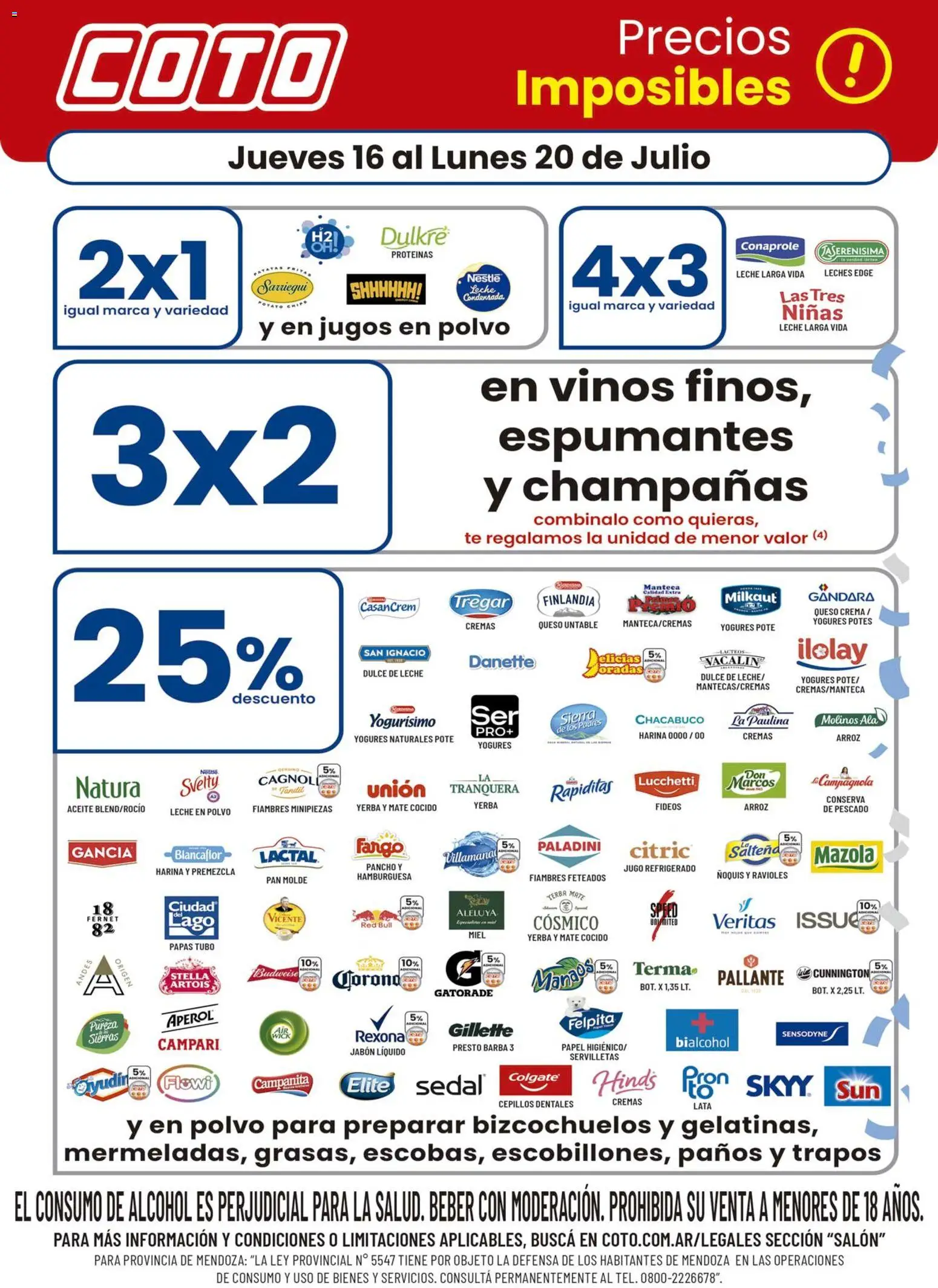 Vista previa del folleto de la tienda Coto válido desde el 16/07/2026 - Mate, Miel, Alcohol, Queso crema, Fideos, Manteca, Sierra, Jugo