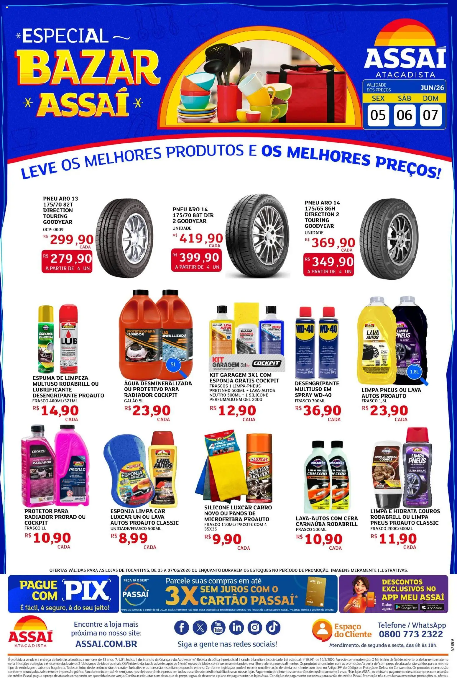 Pré-Visualização do folheto "Assaí Atacadista ofertas - TO" da loja Assaí Atacadista válido a partir de 05/06/2026 - Telefone, Pneu, Bebidas, Pneus, Base, Radiador, Cera, Esponja