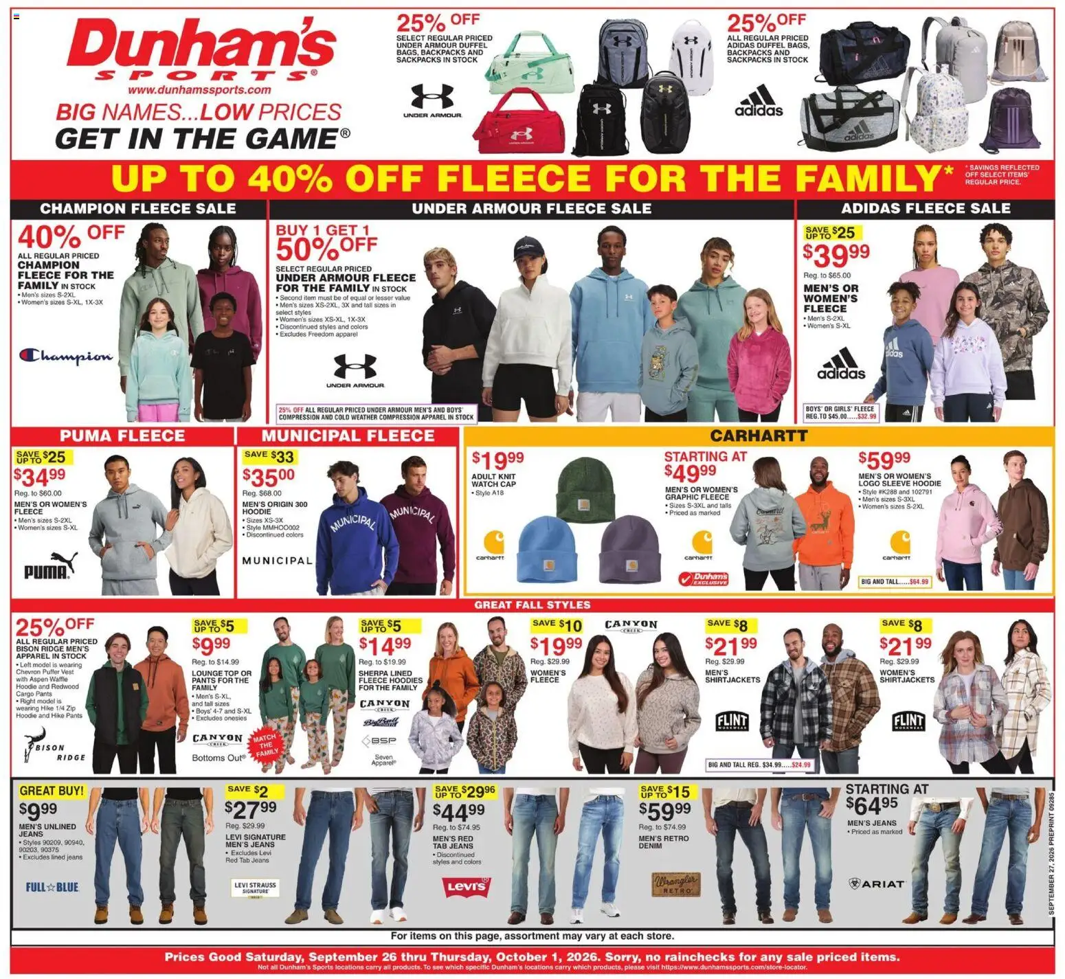 Ad Preview of Dunham's Sports Dunham's Sports Weekly Ad from 09/26/2026