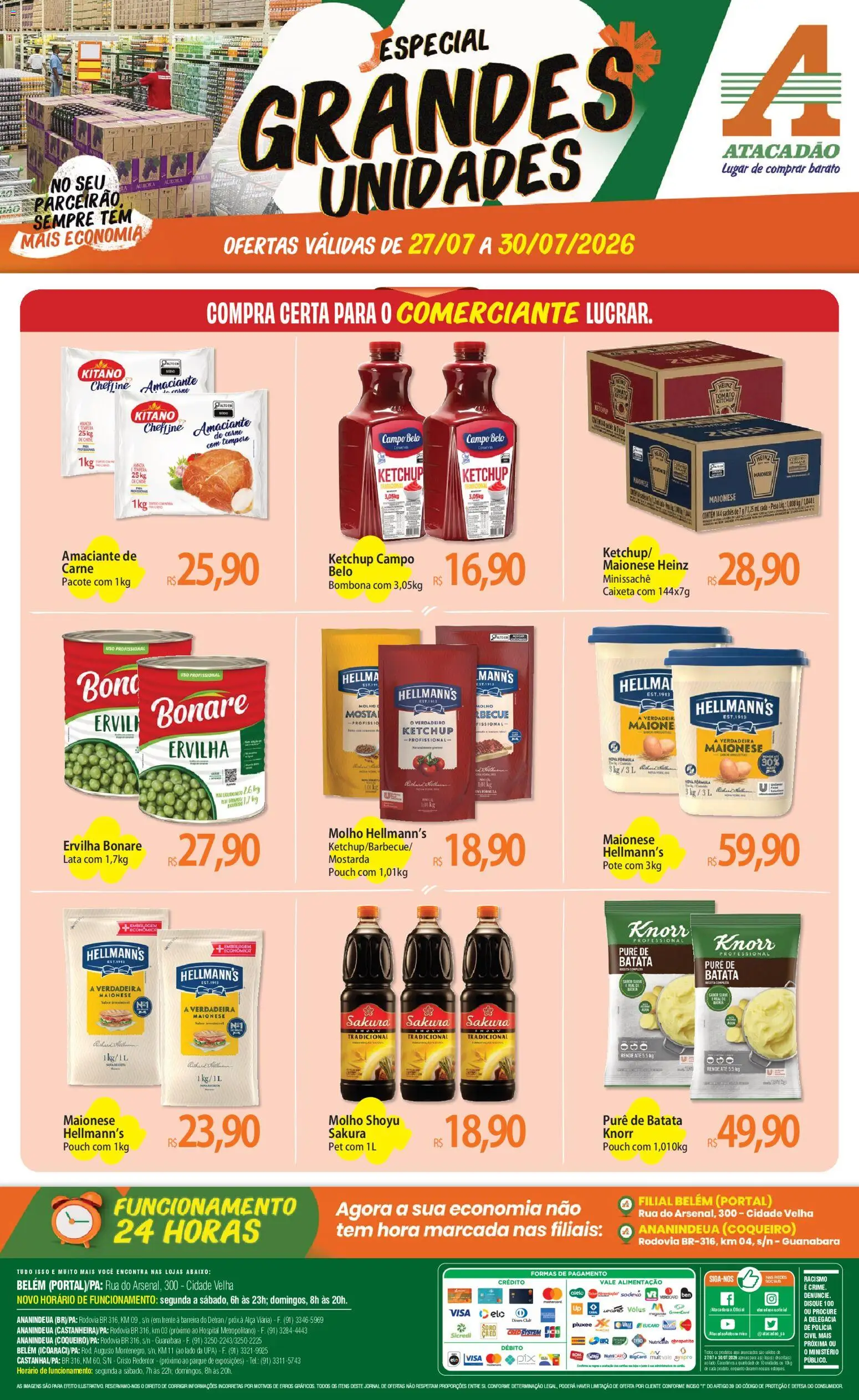 Pré-Visualização do folheto "Atacadão ofertas - PA" da loja Atacadão válido a partir de 27/07/2026 - Carne, Batata, Ketchup, Maionese, Amaciante, Mostarda, Ervilha, Knorr